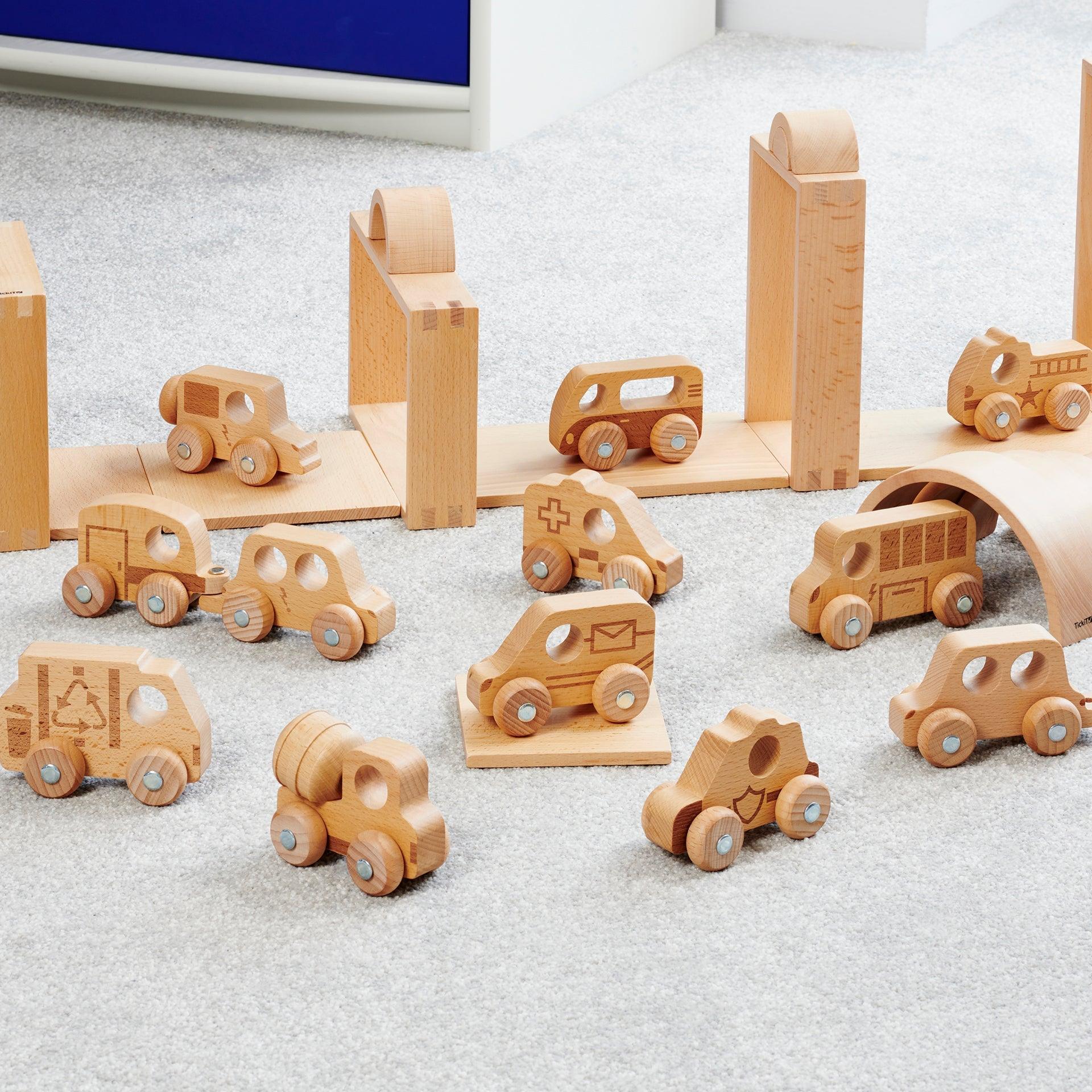 Tickit Natural Wooden Vehicles Set macchinine legno 12 pezzi