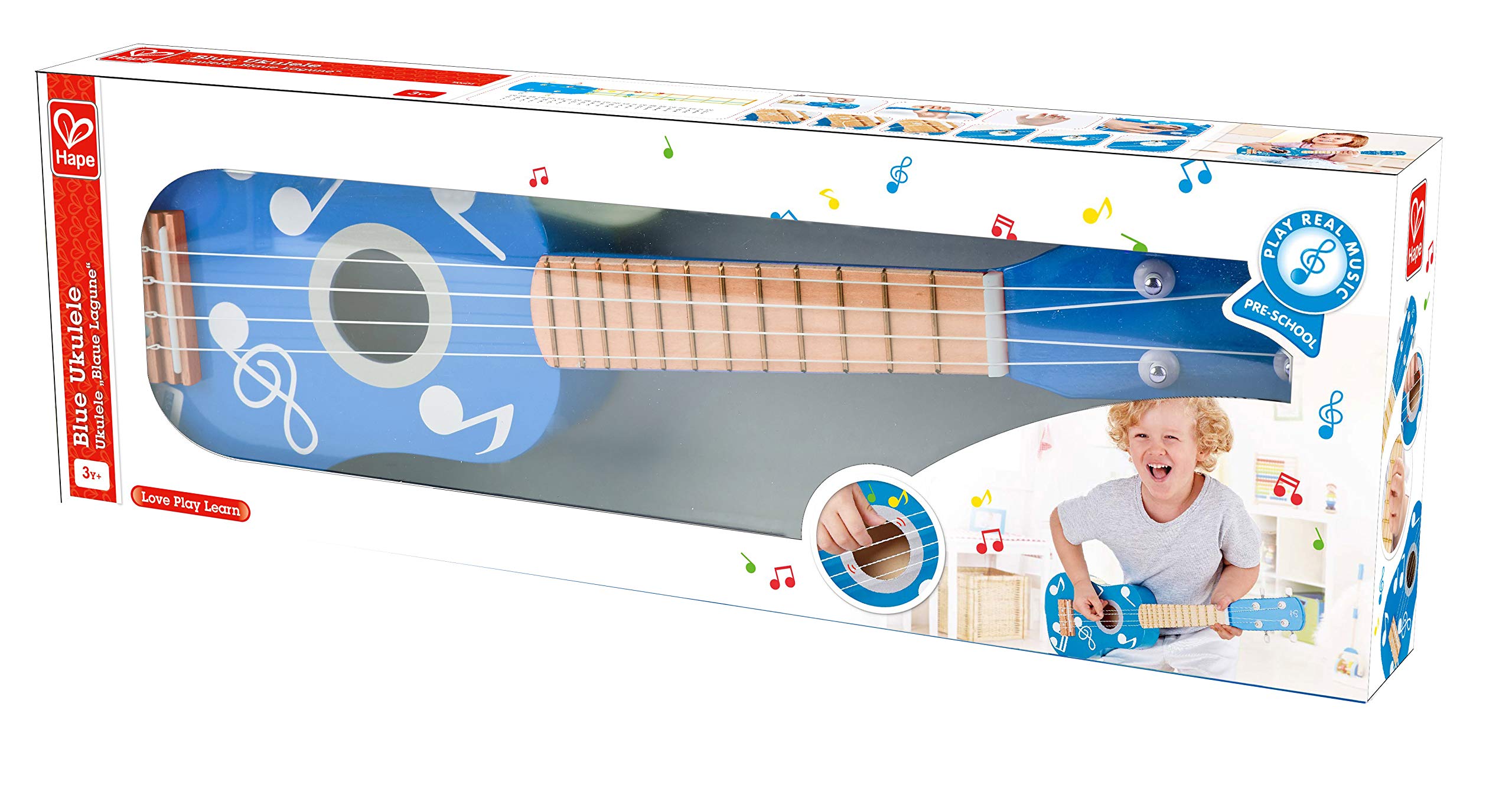 Hape E0604 ukulele giocattolo in legno blu