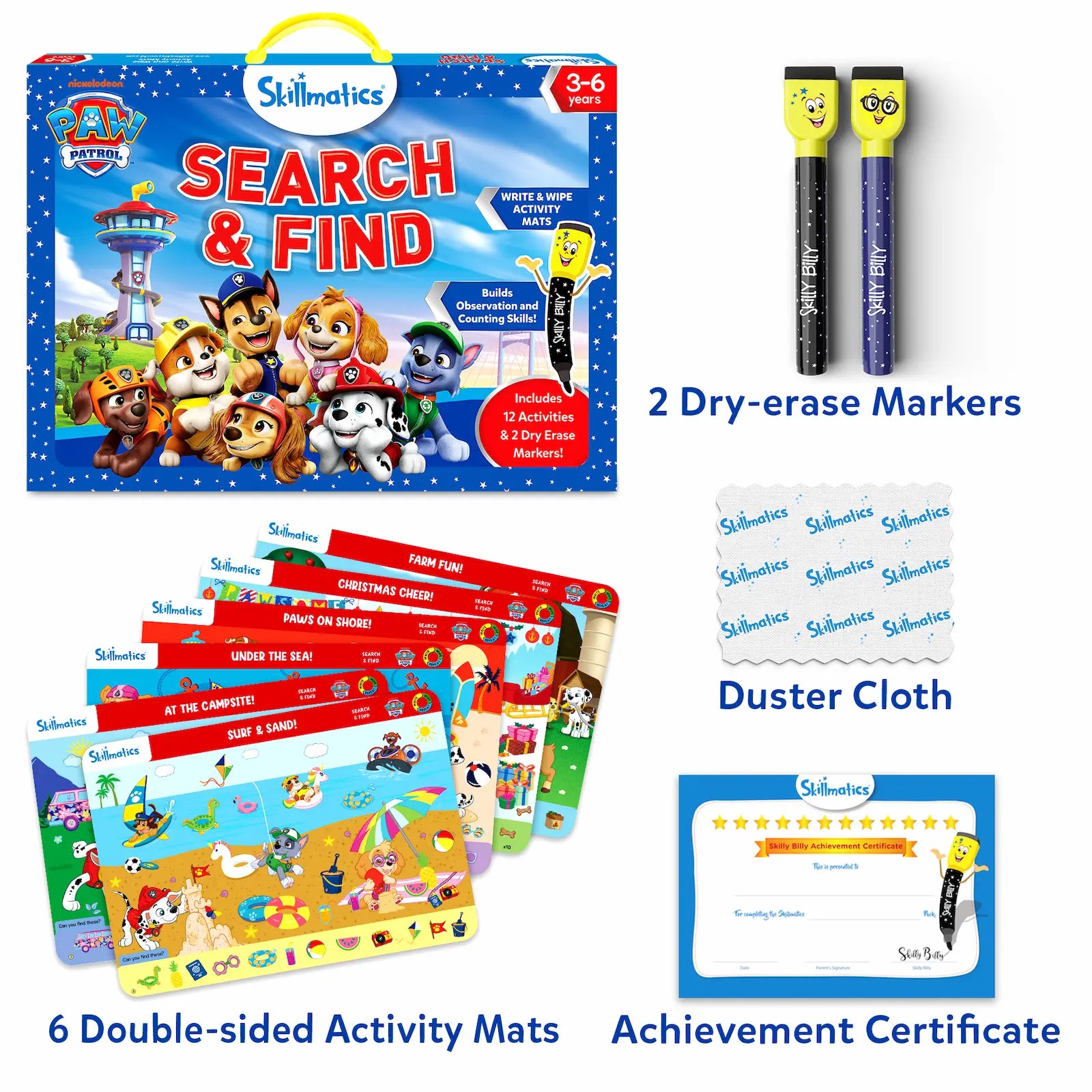 Skillmatics Search Find PAW Patrol tappetini 12 giochi