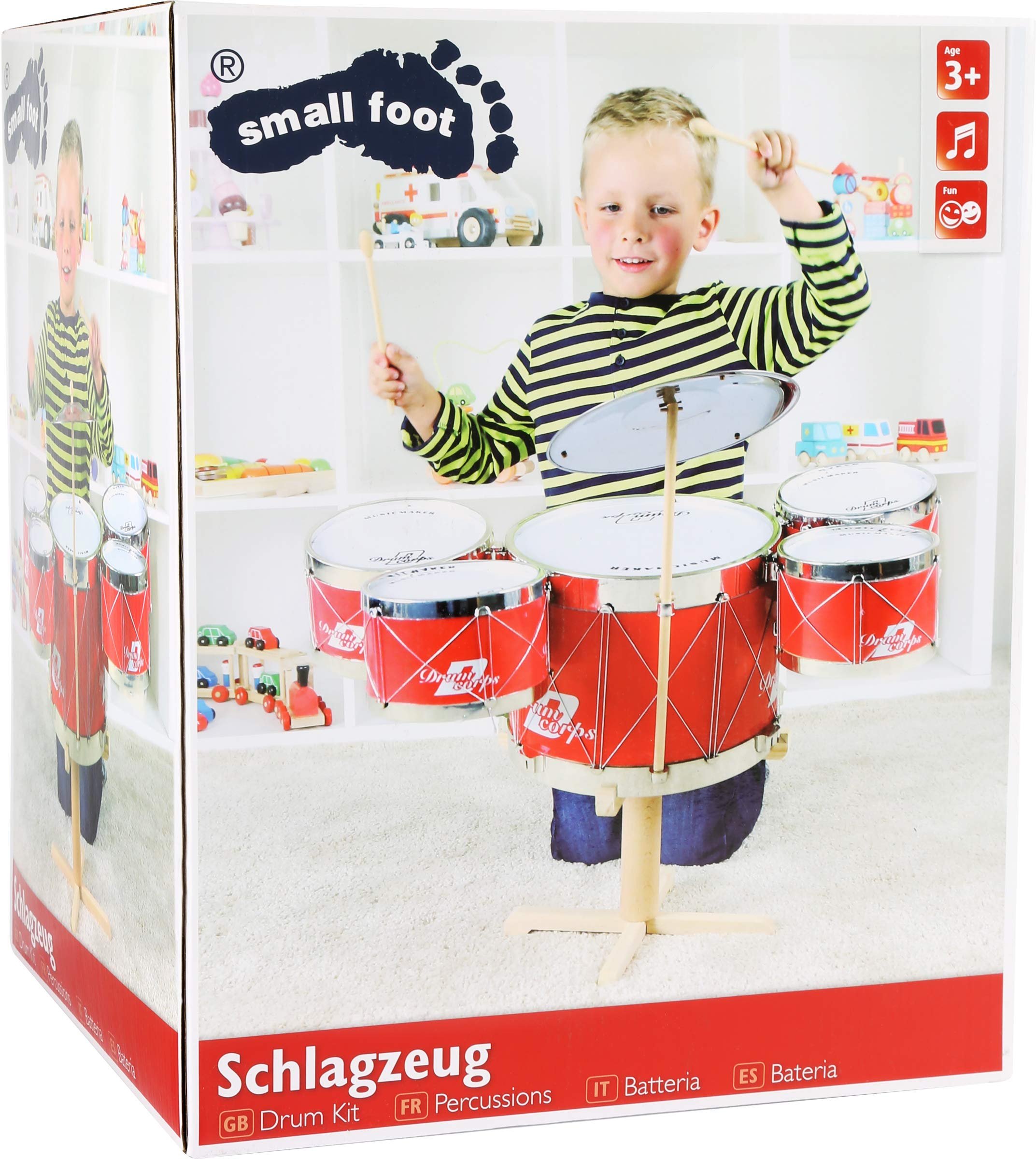 smallfoot 1910 batteria giocattolo 5 tamburi legno