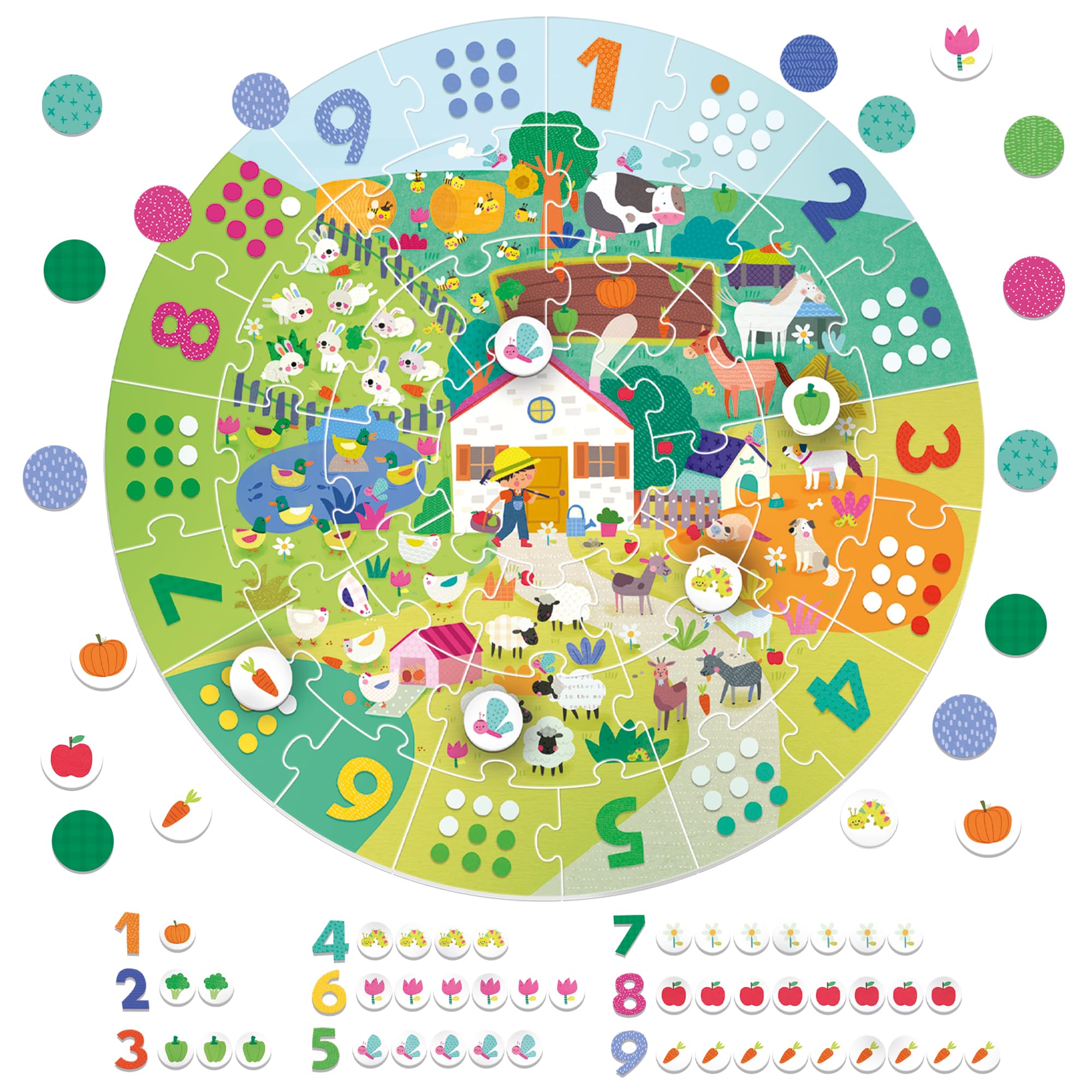 Headu Numbers Gioca e Conta puzzle bambini fattoria 37 pezzi