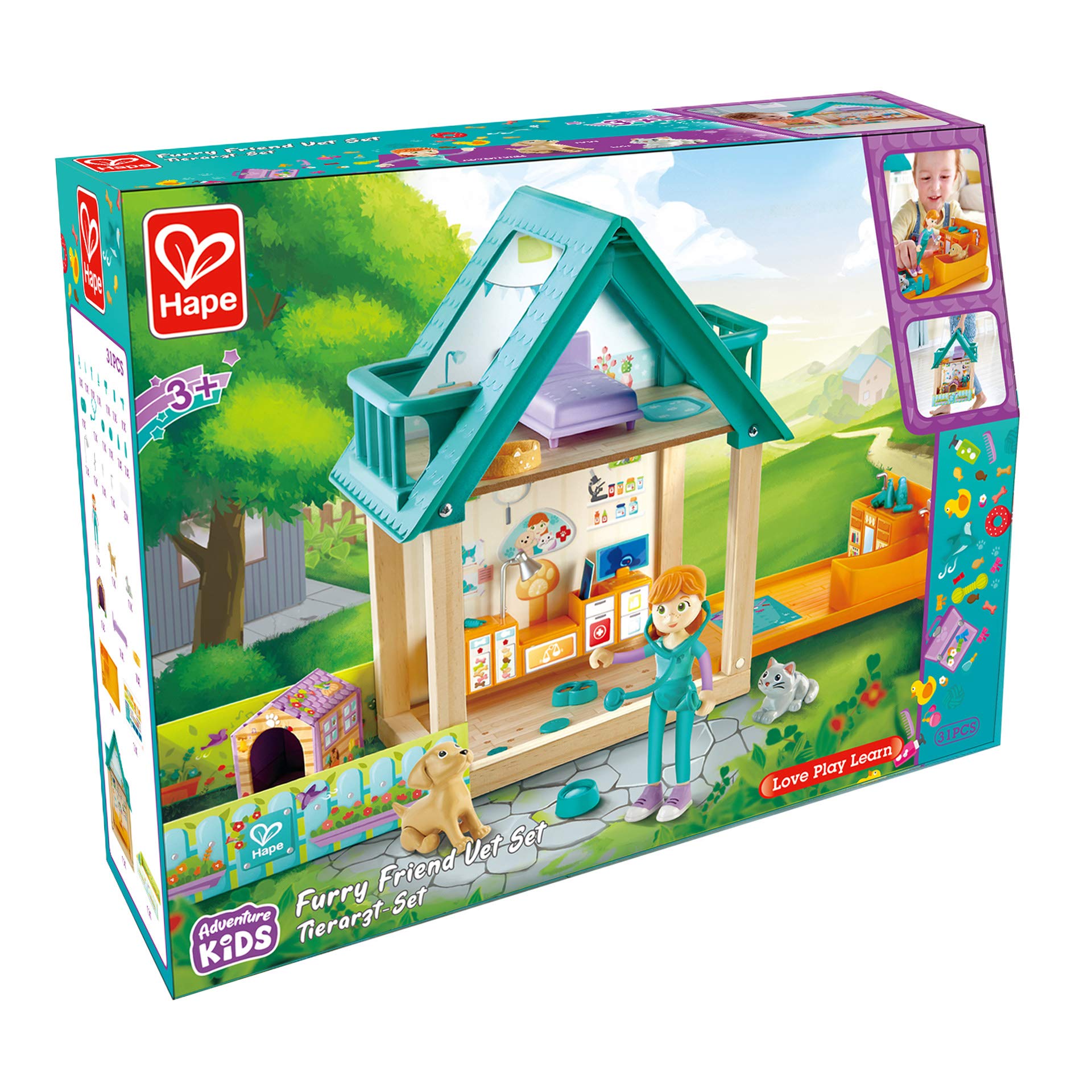Hape Furry Friend E3408 set veterinario trasportabile legno