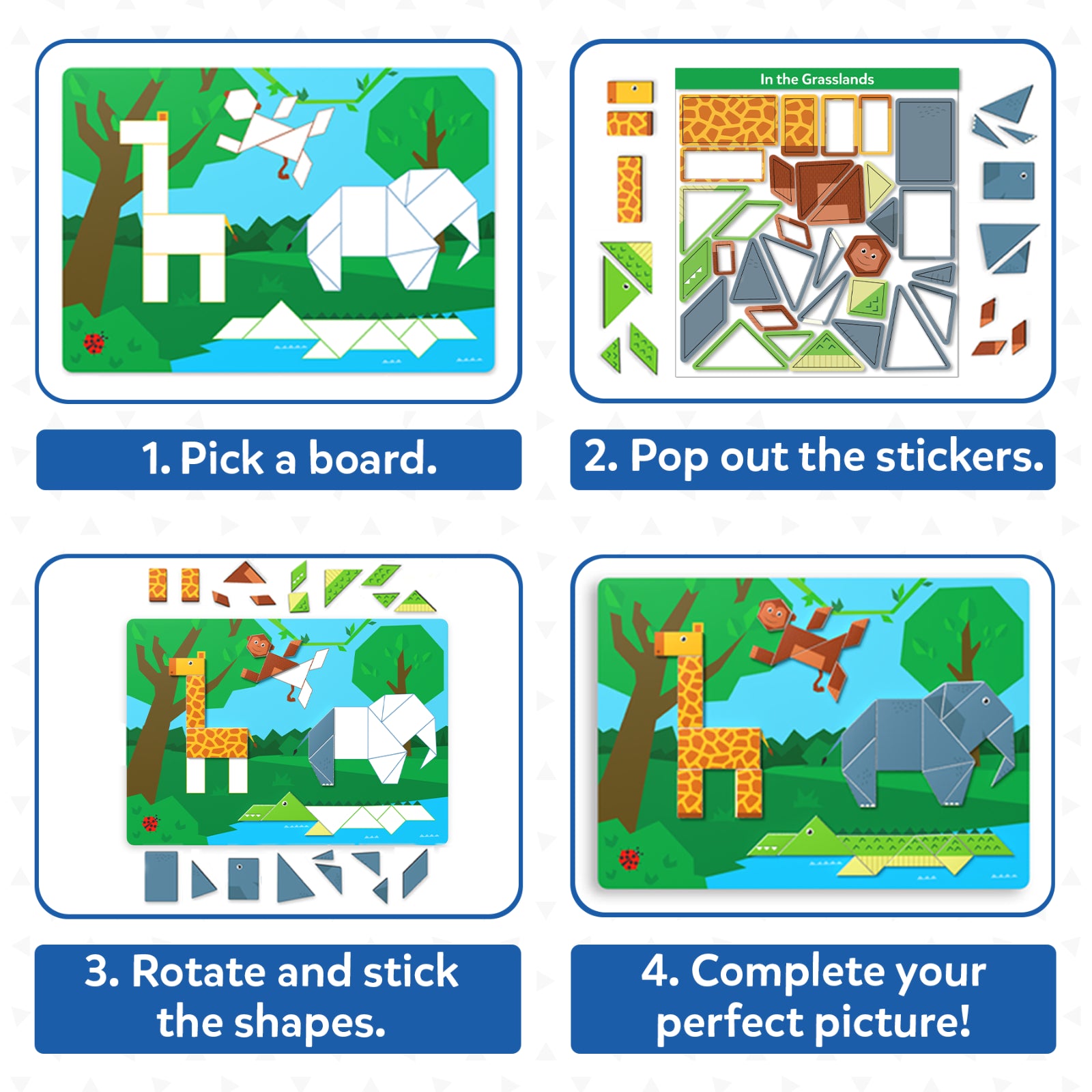 Skillmatics Tangram Twist Amazing Animals puzzle adesivi 4-7 anni