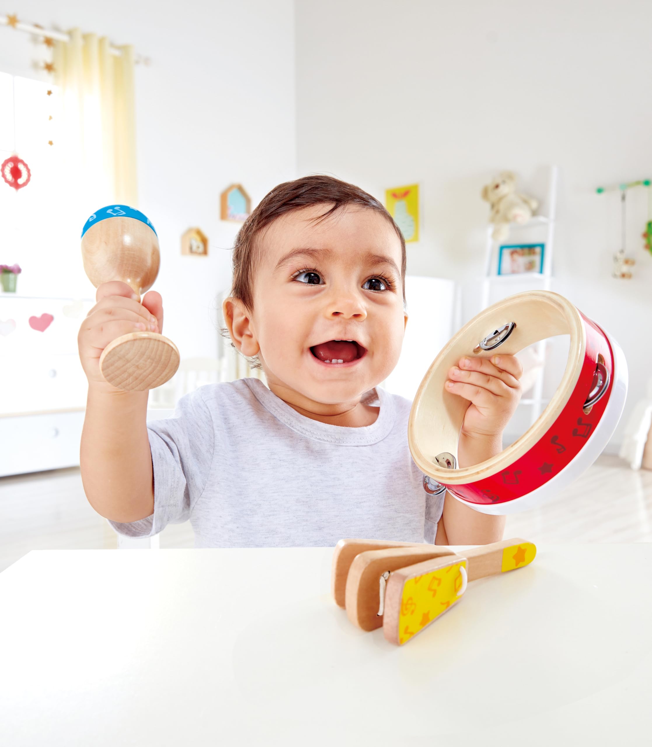 Hape set percussioni bambini strumenti musicali 3 pezzi 12 mesi