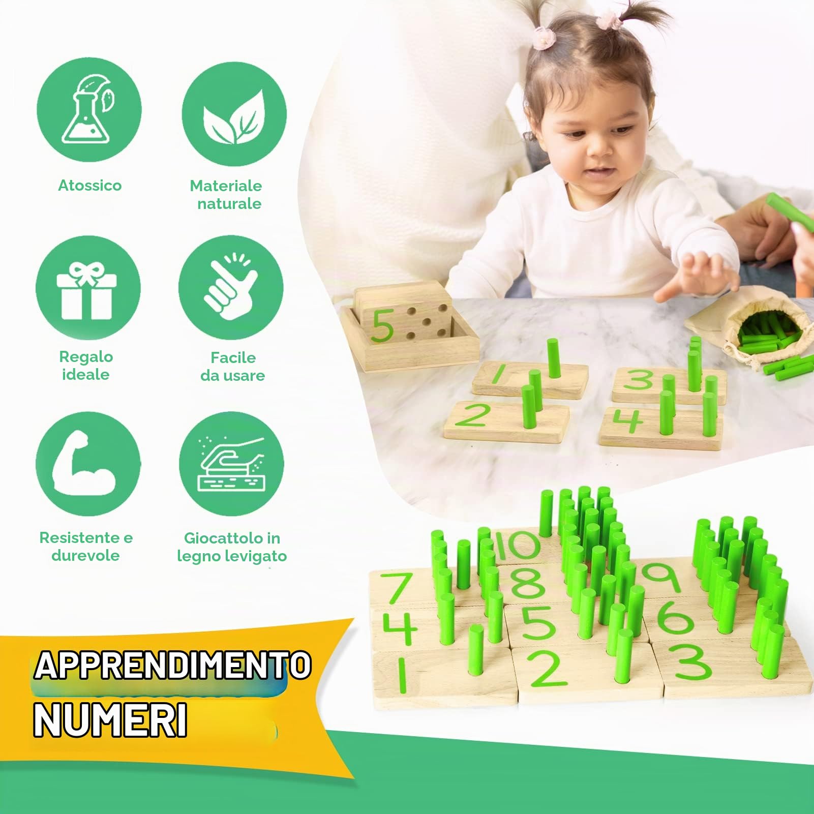 DINORUN Montessori bastoncini conteggio in legno numeri