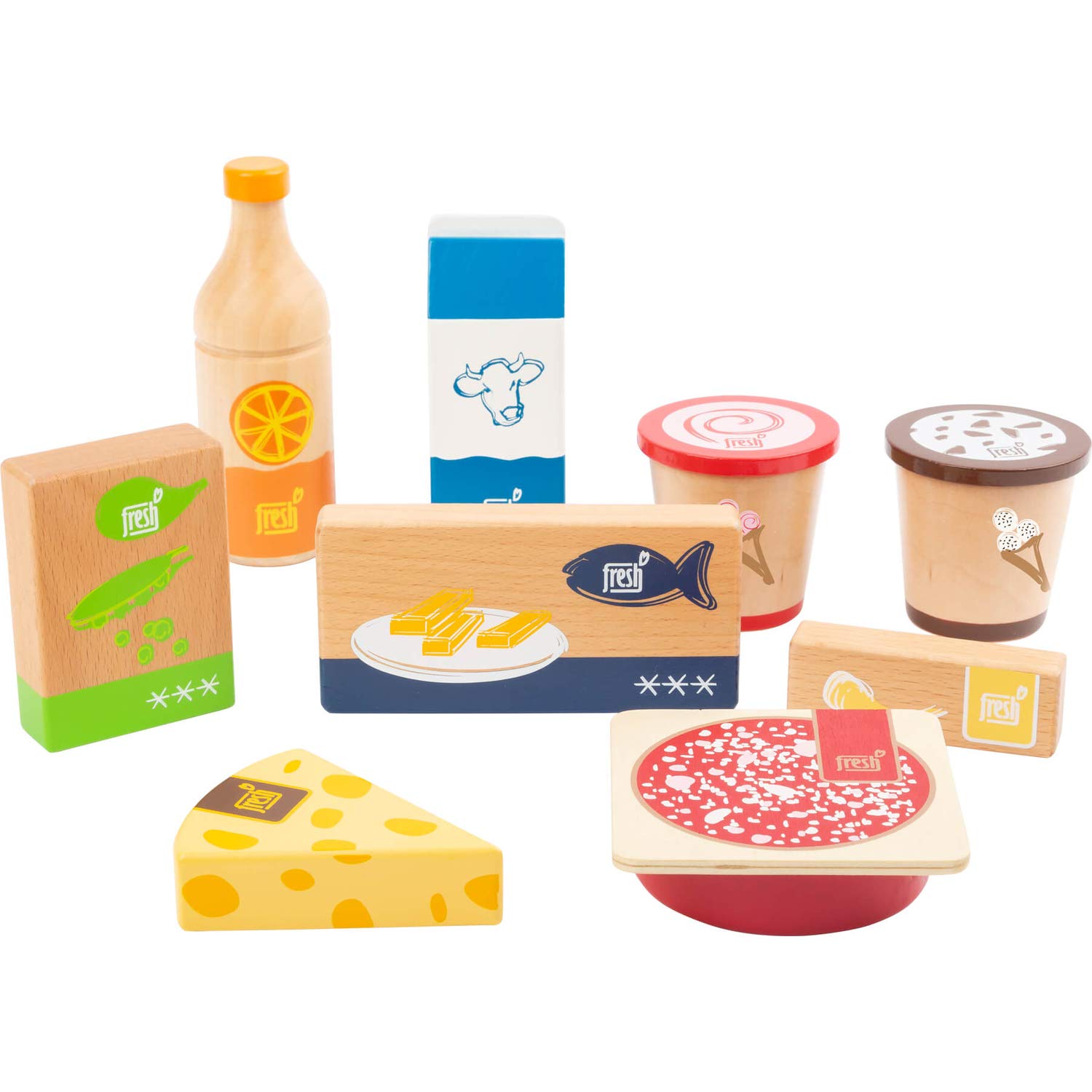 smallfoot fresh set merci refrigerate 9 pezzi cibo legno gioco