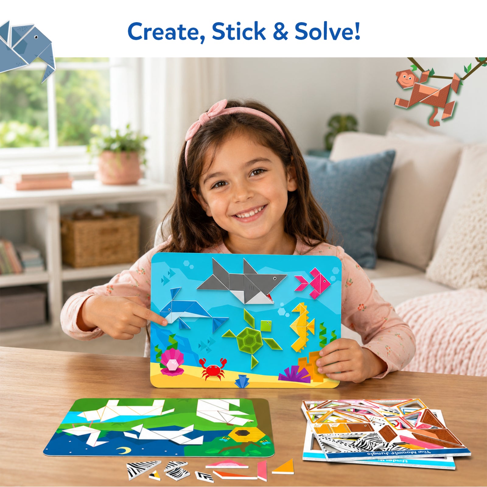 Skillmatics Tangram Twist Amazing Animals puzzle adesivi 4-7 anni