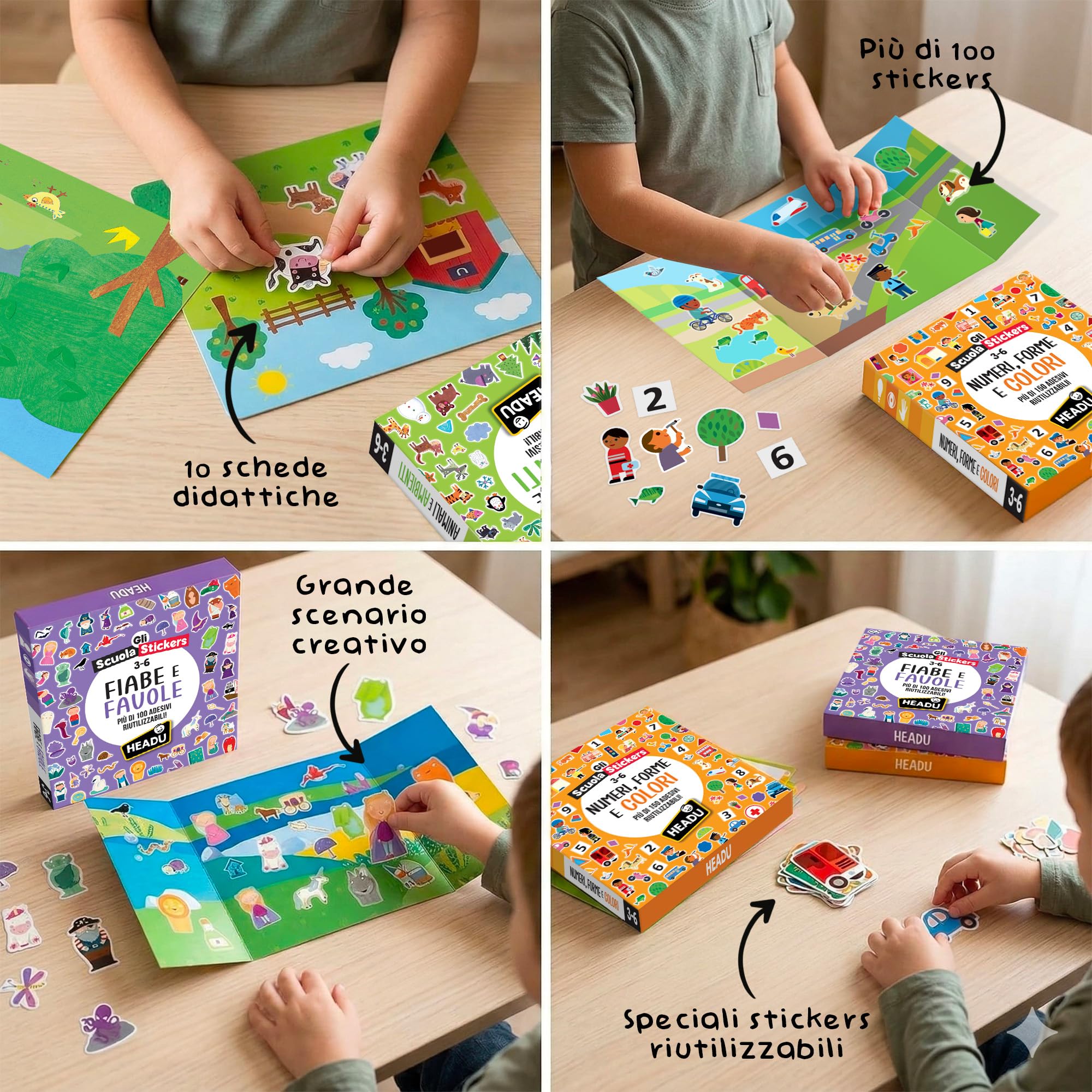 Headu Scuola Stickers Fiabe e Favole gioco educativo 130 stickers