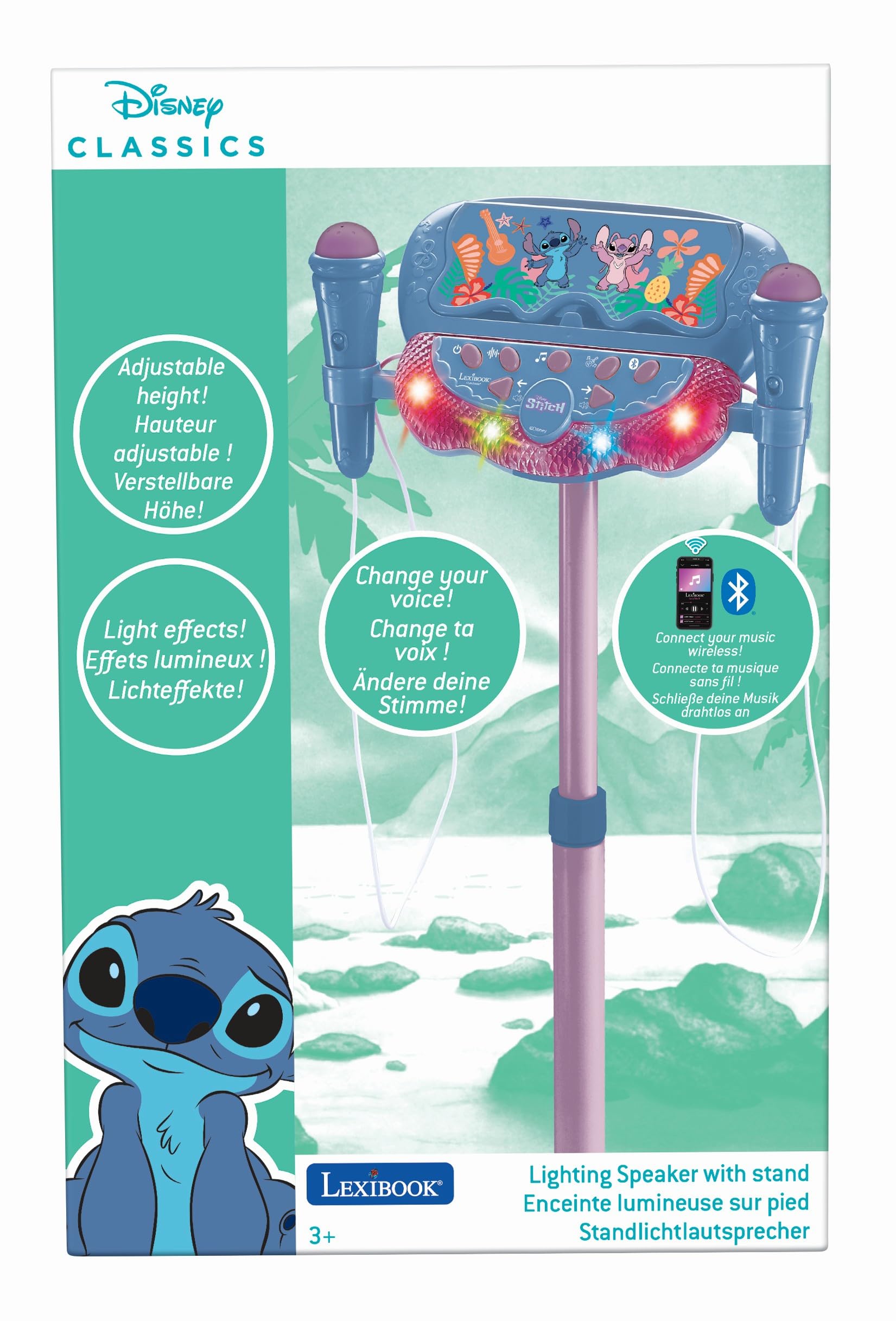 Lexibook Stitch S160D cassa karaoke blu con supporto e microfoni