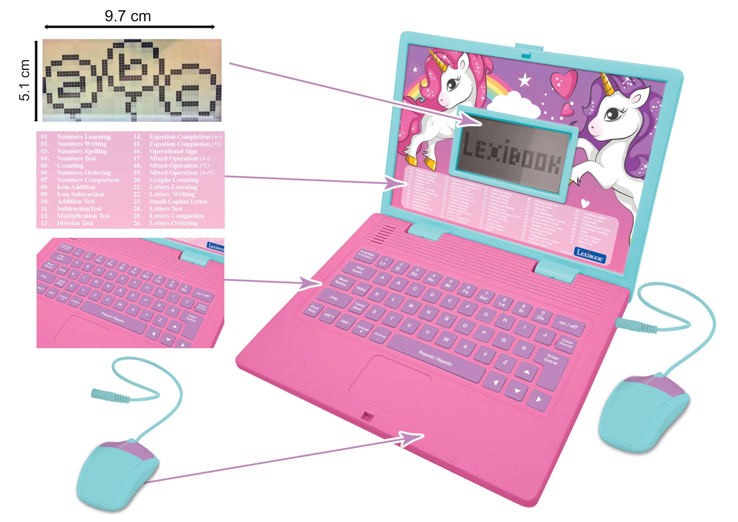Lexibook Powerman JC598UNI computer educativo Unicorno rosa bilingue