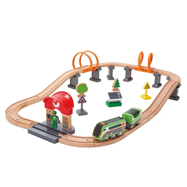 Hape pista solare trenino legno con luci notturne