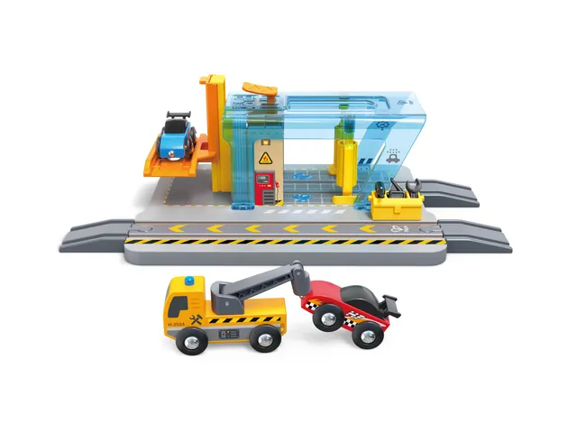 Hape Railway Stazione Autolavaggio e Officina garage legno