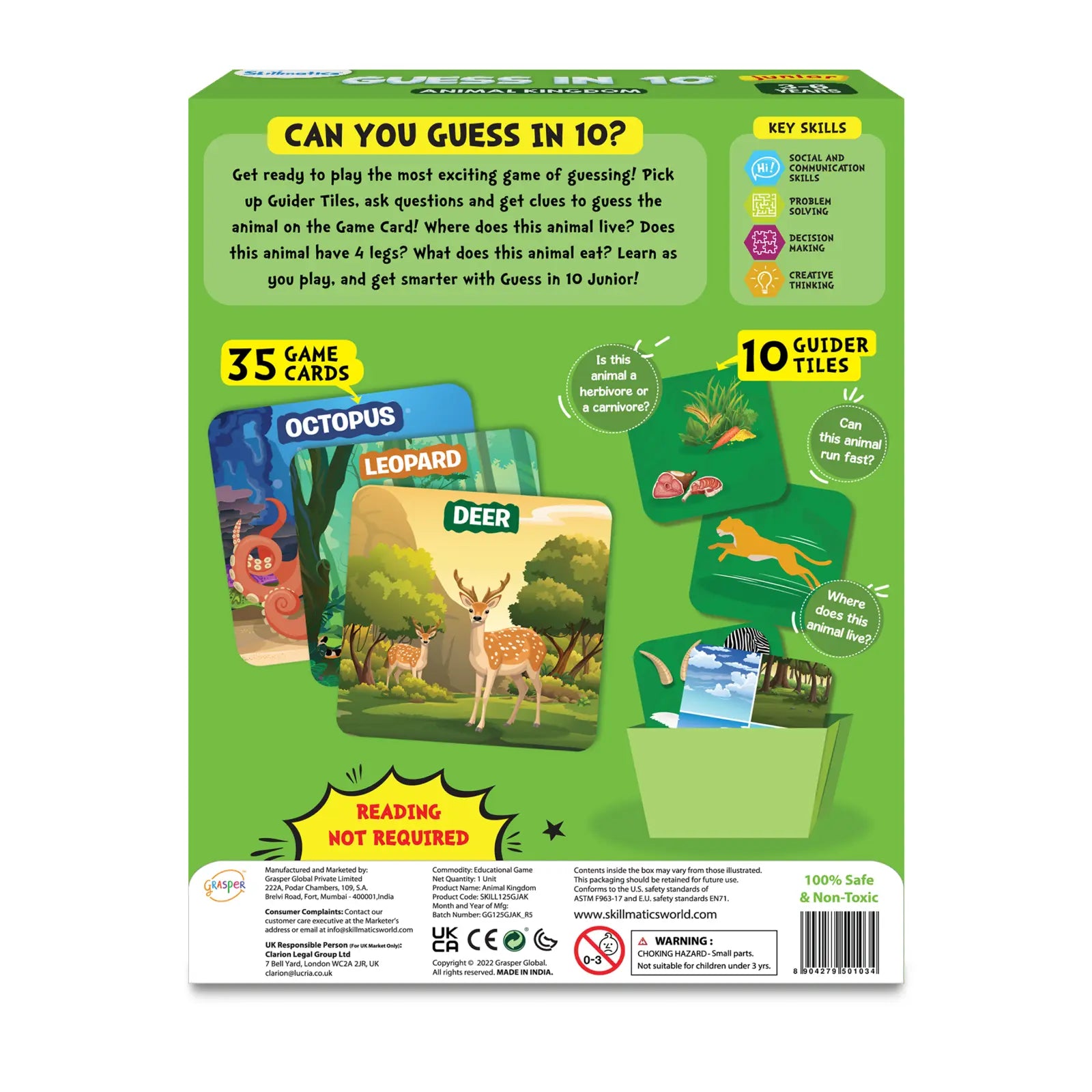 Skillmatics Guess in 10 Junior Animal Kingdom gioco carte 3-6 anni