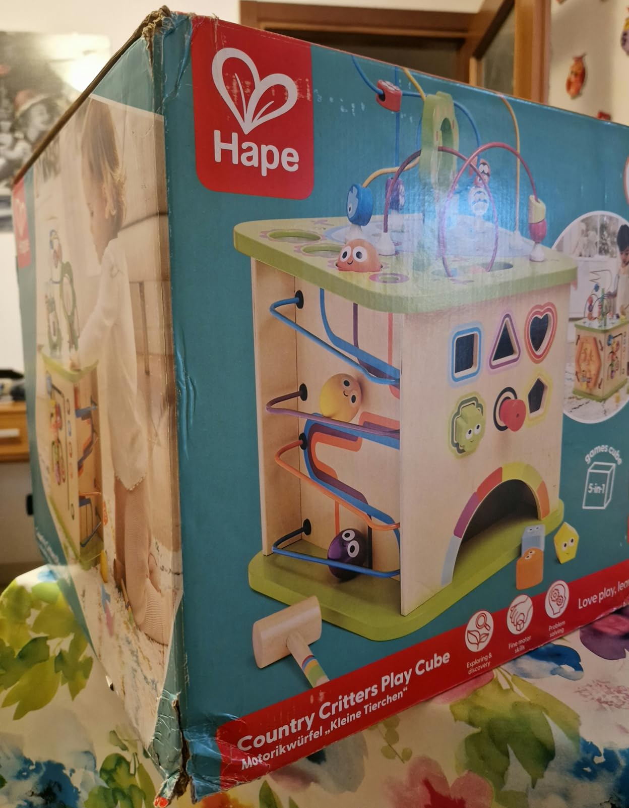 Hape Cubo Multiattività cubo legno 5 facce gioco 12 mesi