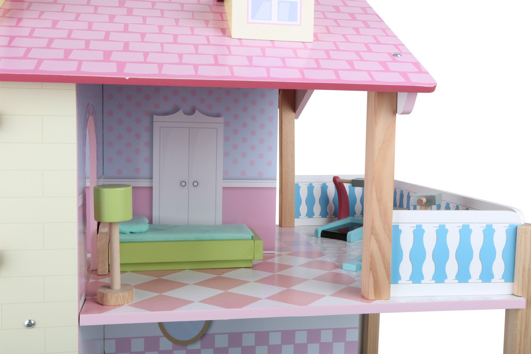 smallfoot 3126 casa bambole tetto rosa 3 piani 21 mobili