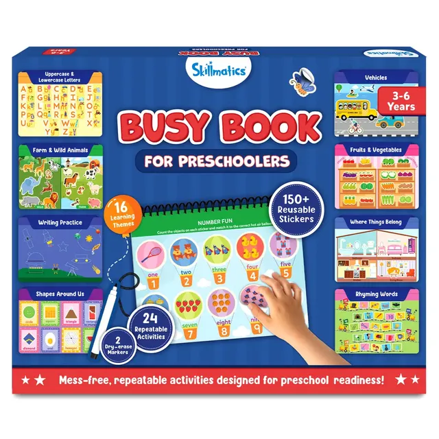 Skillmatics Montessori Busy Book libro attività 150 sticker