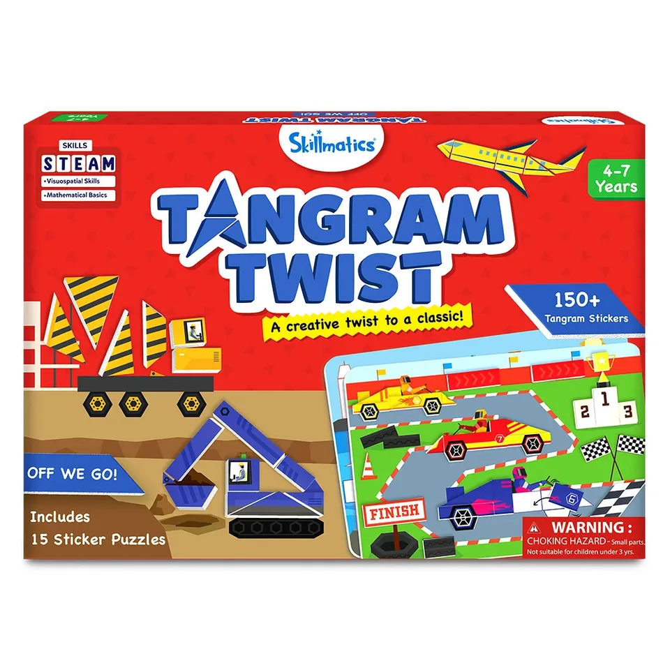 Skillmatics Tangram Twist Off We Go! puzzle sticker 4-7 anni