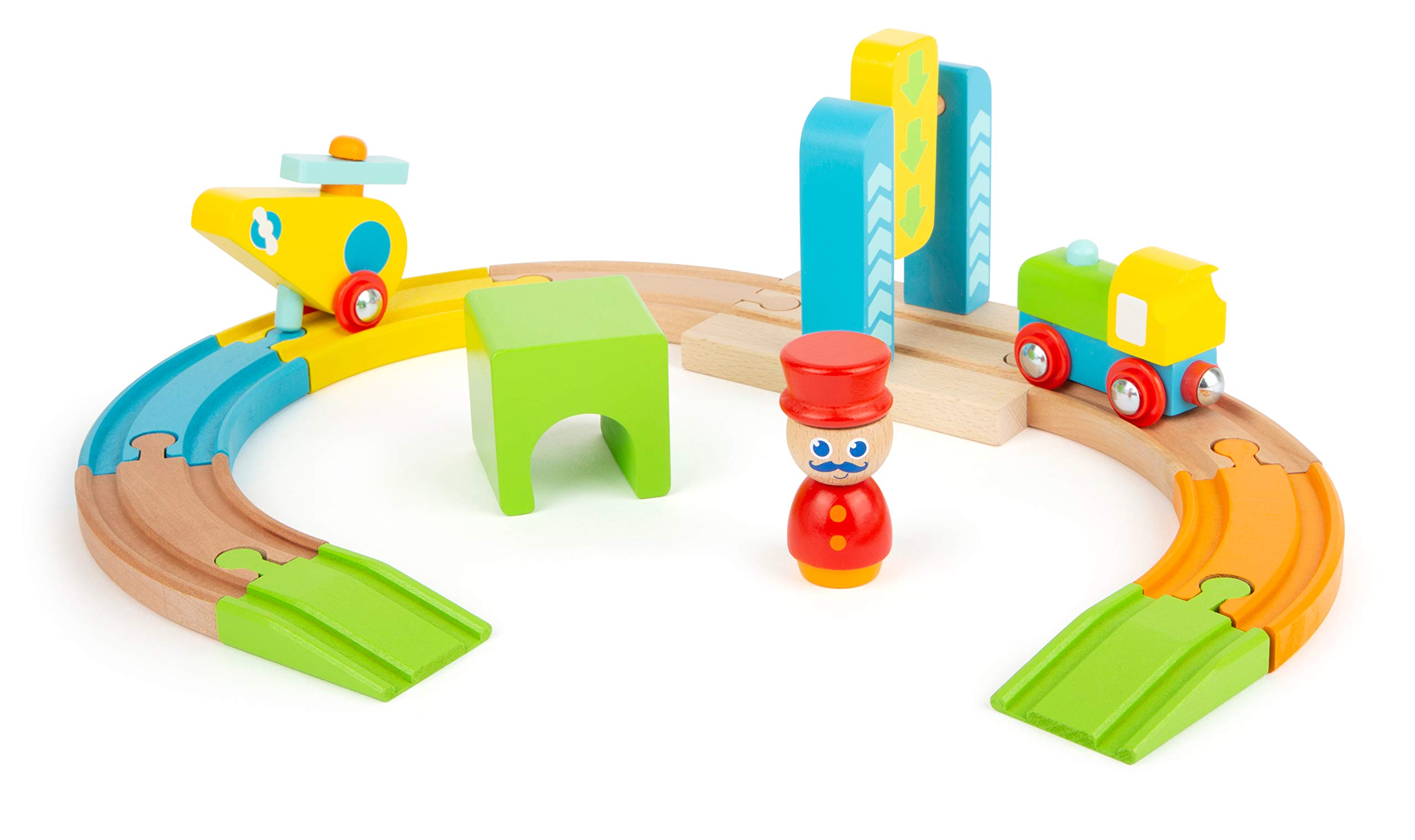 smallfoot 11493 trenino in legno bambini con elicottero