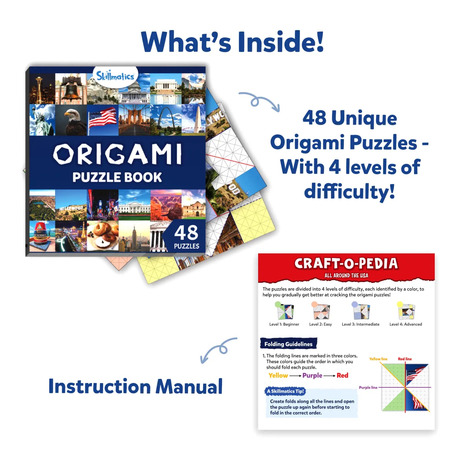 Skillmatics Craft-O-Pedia USA libro origami 48 puzzle 7+