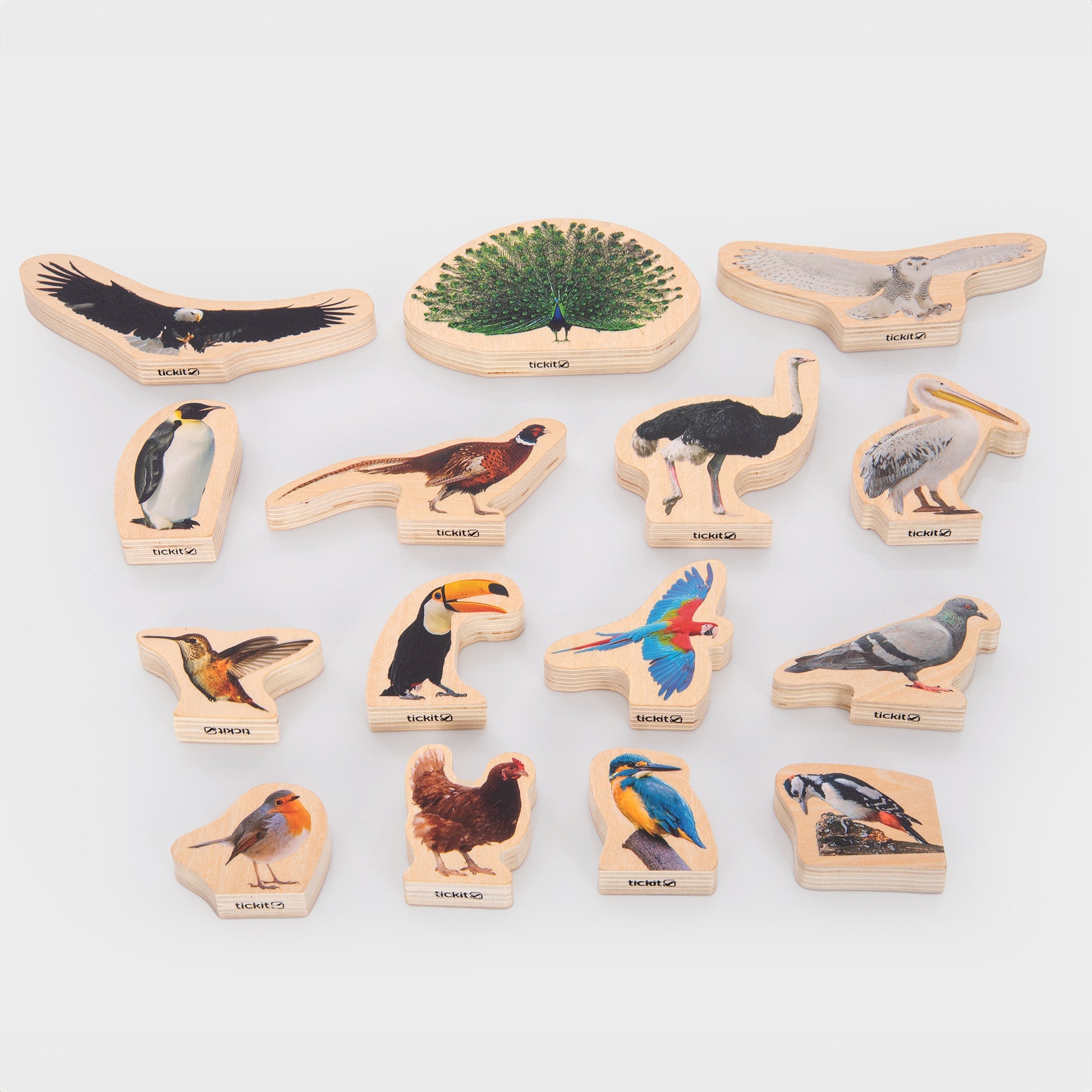 Tickit Wooden Bird blocchi legno uccelli 15 pezzi
