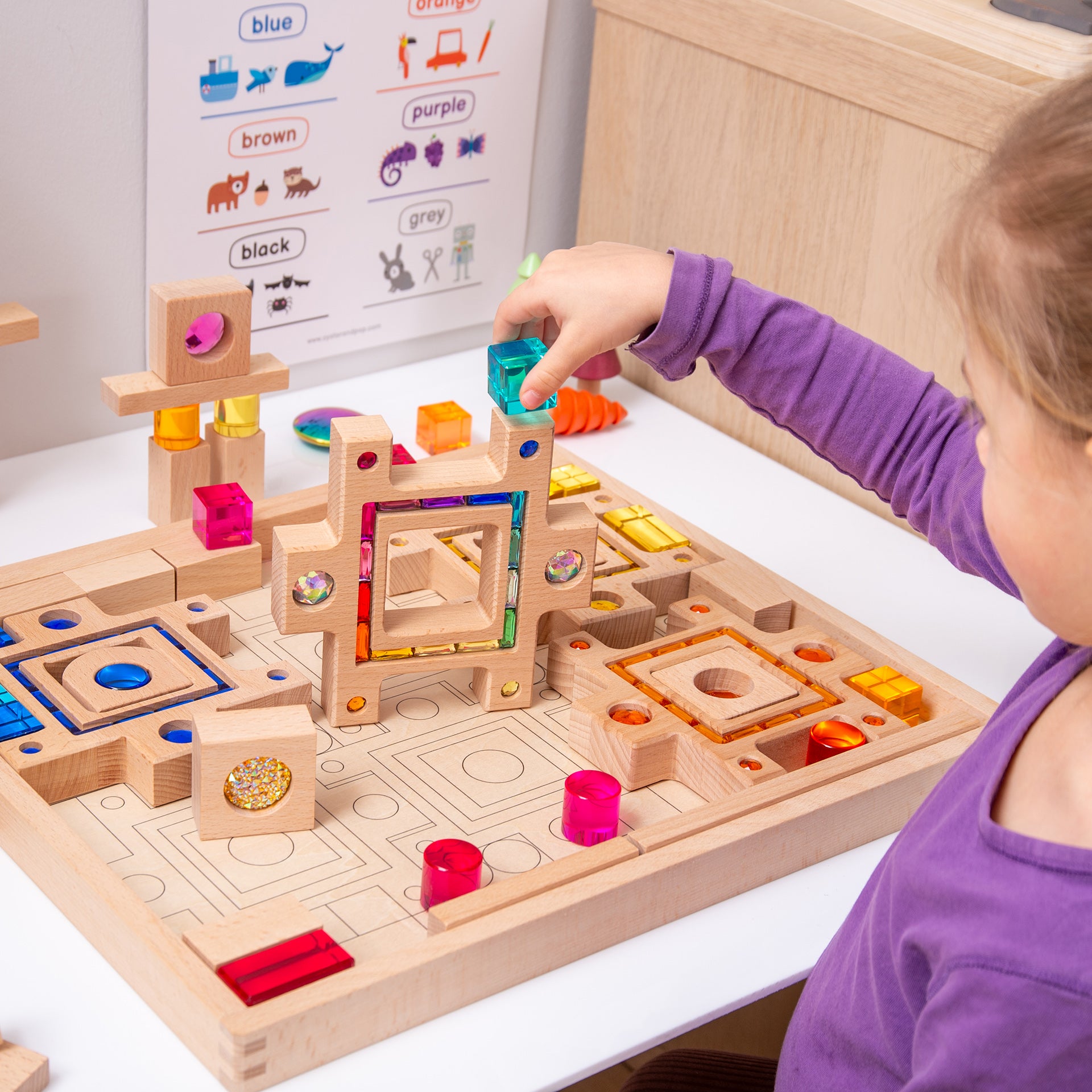 Tickit Gem Puzzle Blocks blocchi legno 58 pezzi traslucidi