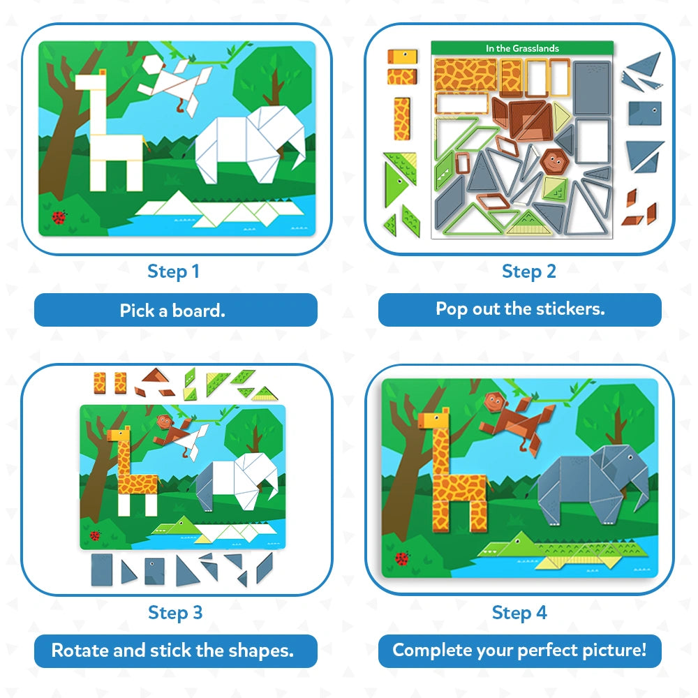 Skillmatics Tangram Twist Amazing Animals Puzzle Sticker 4-7 Anni