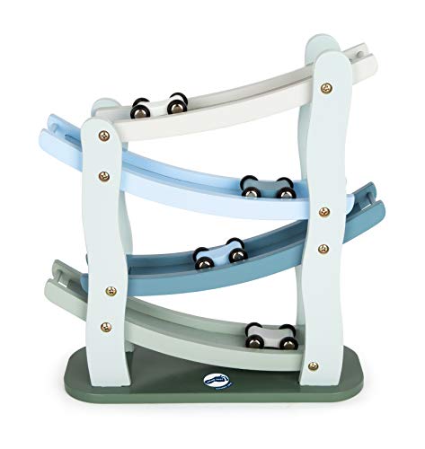 smallfoot 11651 Pista da Corsa Legno Blu 4 Auto