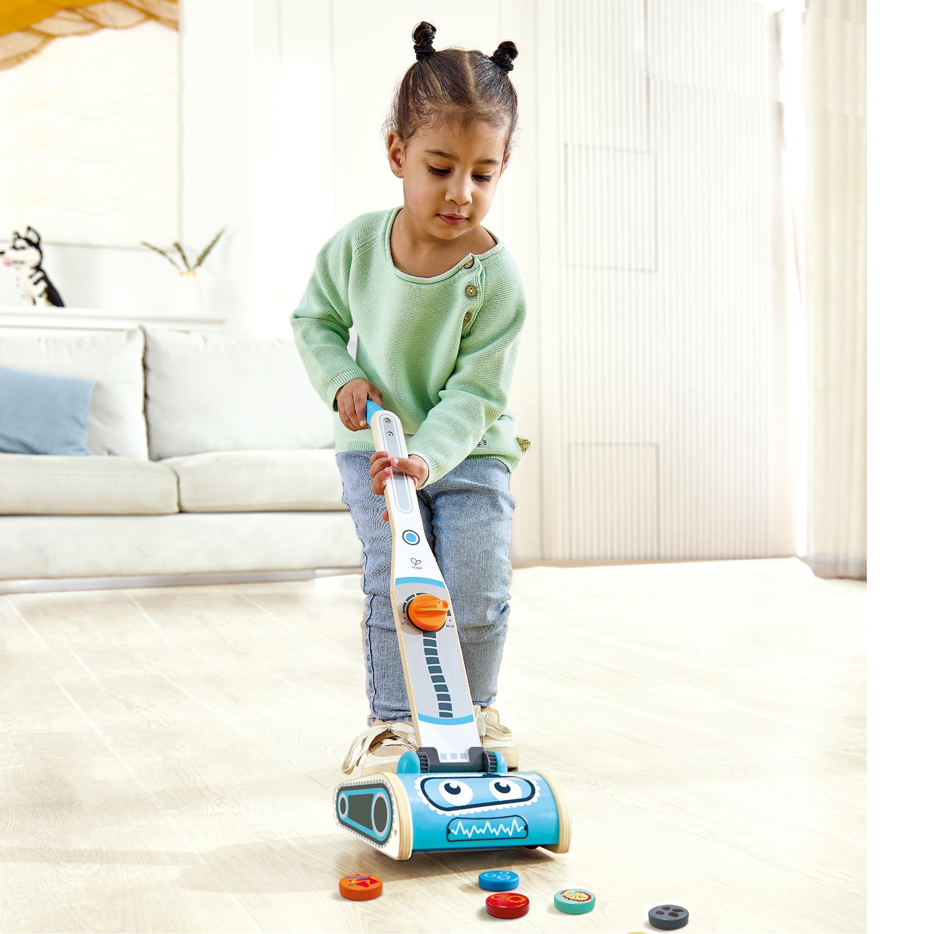 Hape aspirapolvere giocattolo bambini robot con rifiuti