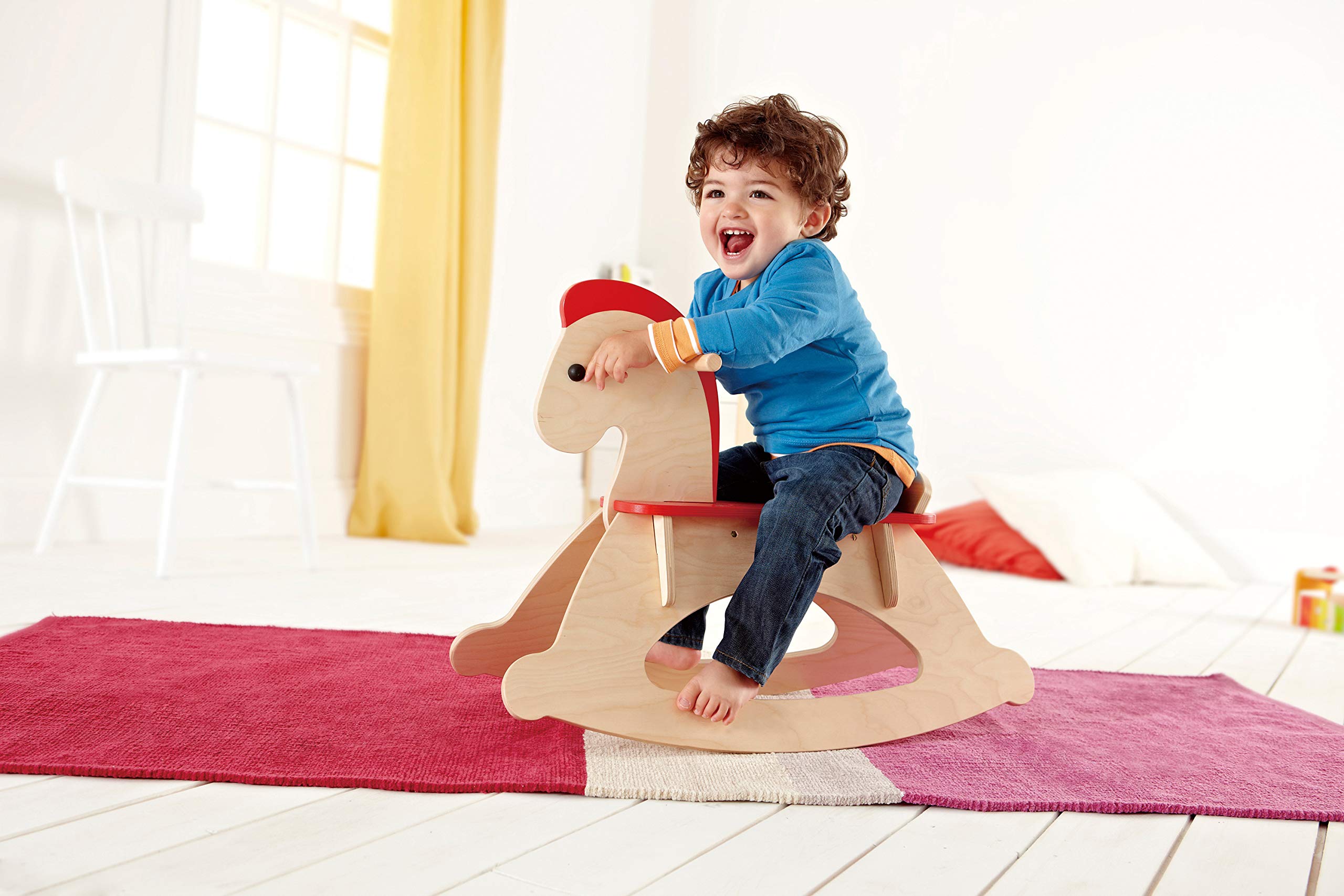 Hape E0100 cavallo a dondolo in legno con schienale