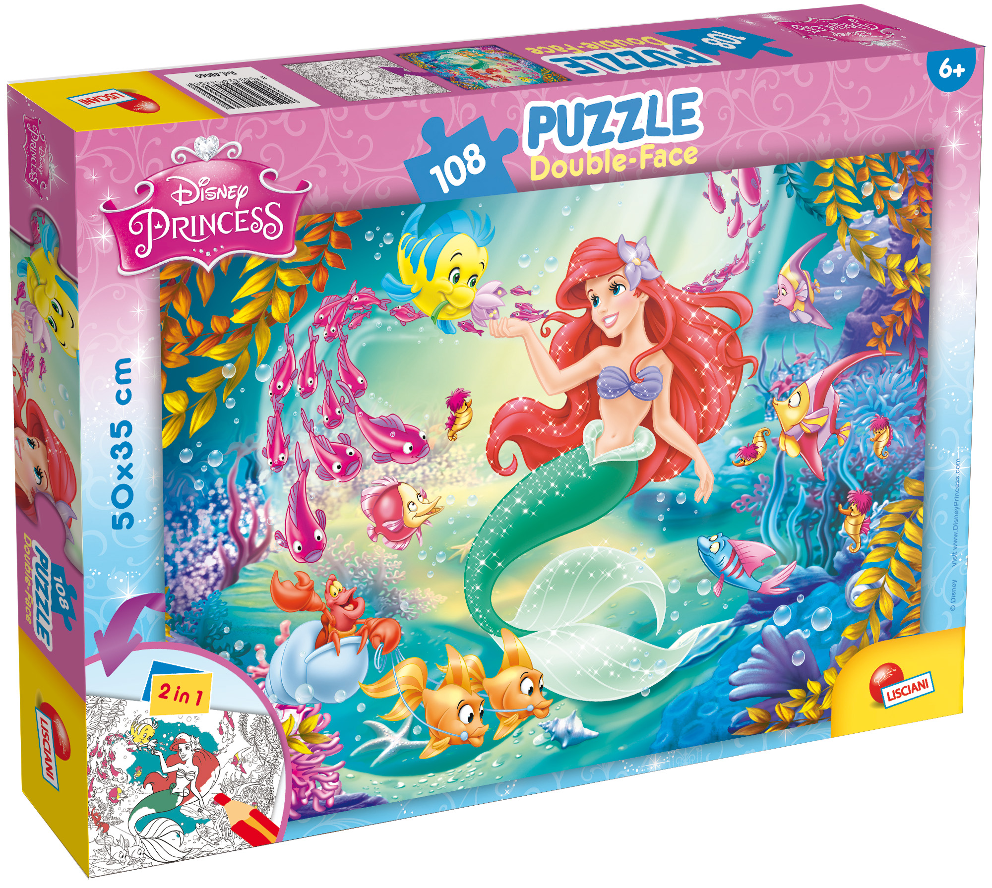 Lisciani Disney DF Plus 108 puzzle bambini Sirenetta double-face