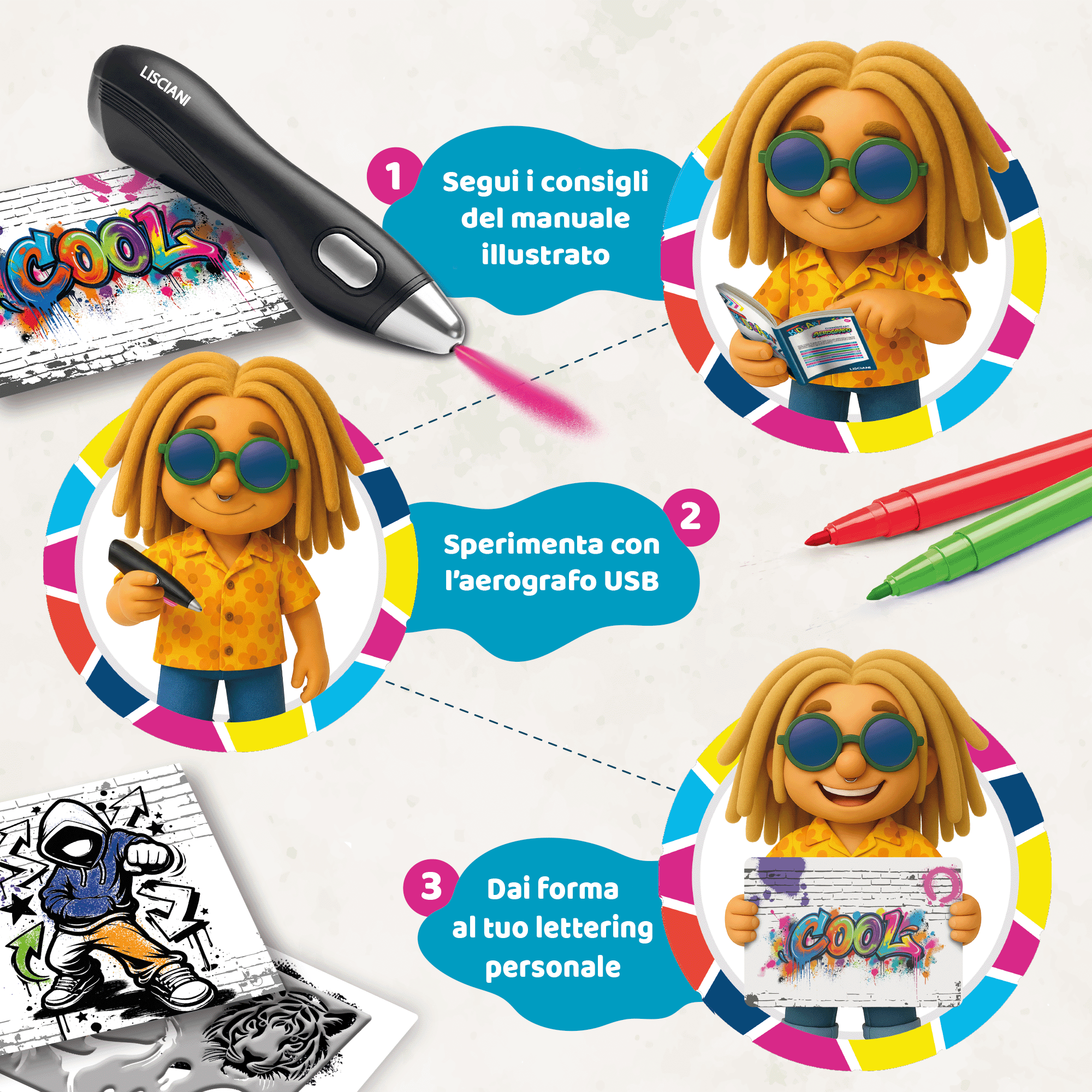 Lisciani I'm a Genius Creazioni con Aerografo USB set stencil art