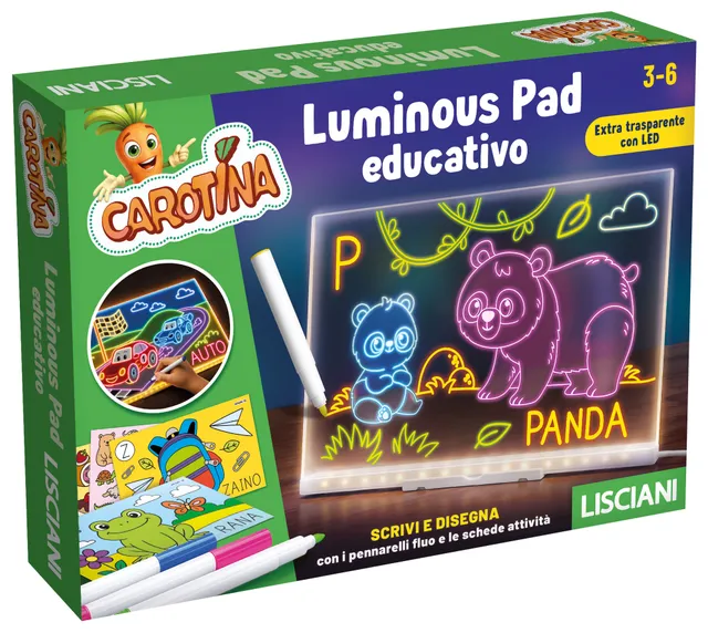 Lisciani Carotina Luminous Pad lavagna trasparente fluo