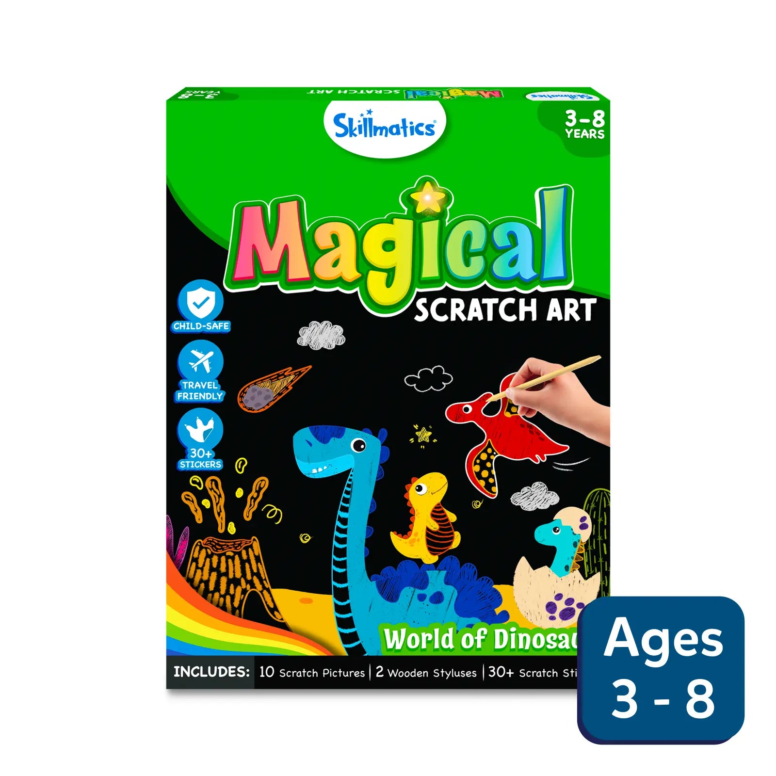 Skillmatics Scratch Art Dinosauri kit gratta e disegna 3-8 anni