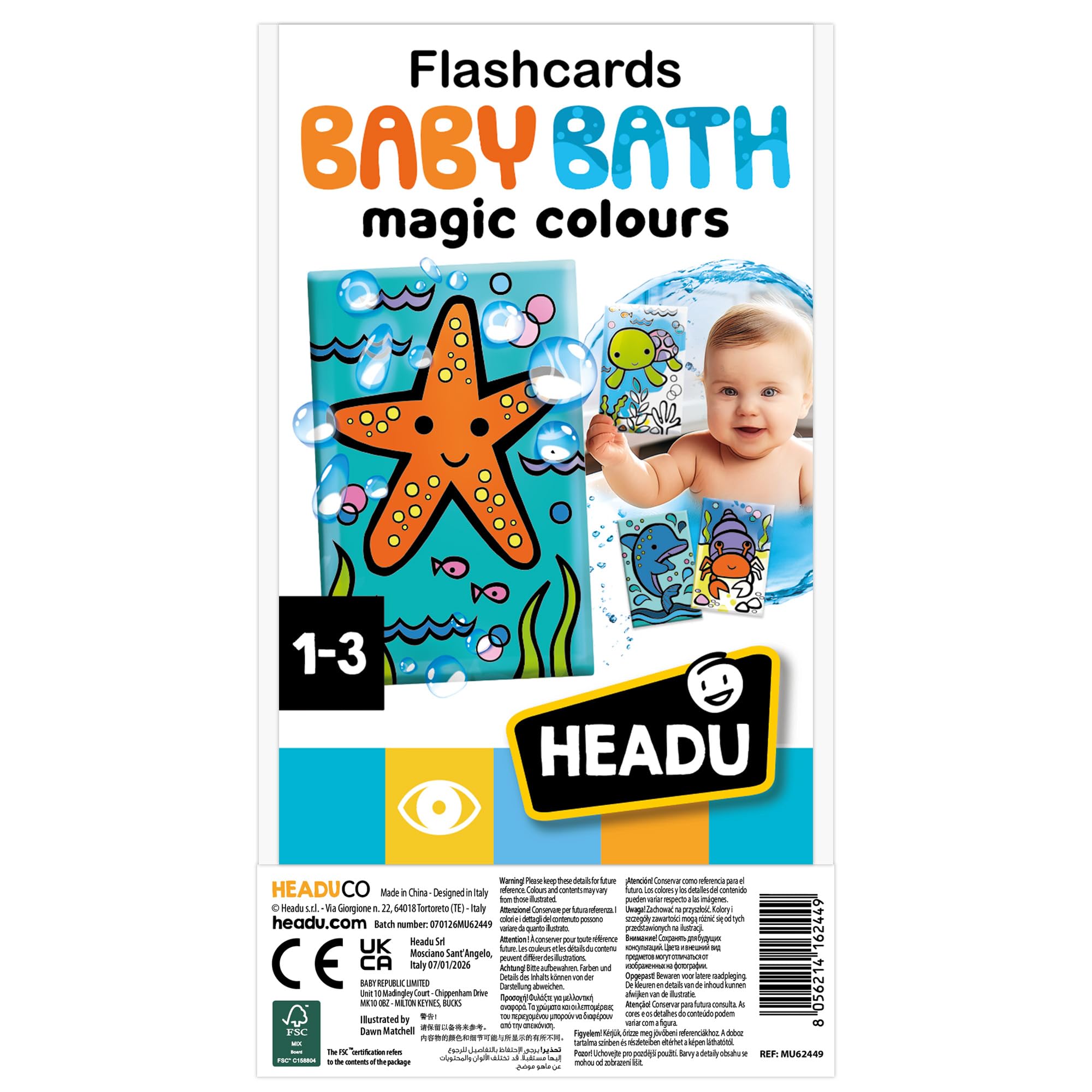 Headu Baby Bath flashcards bagnetto animali 8 carte 1-3 anni