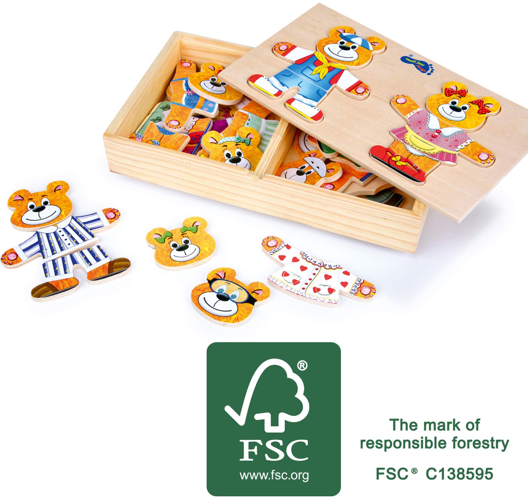 smallfoot 7182 Orsetti da vestire puzzle legno 3 anni creativo