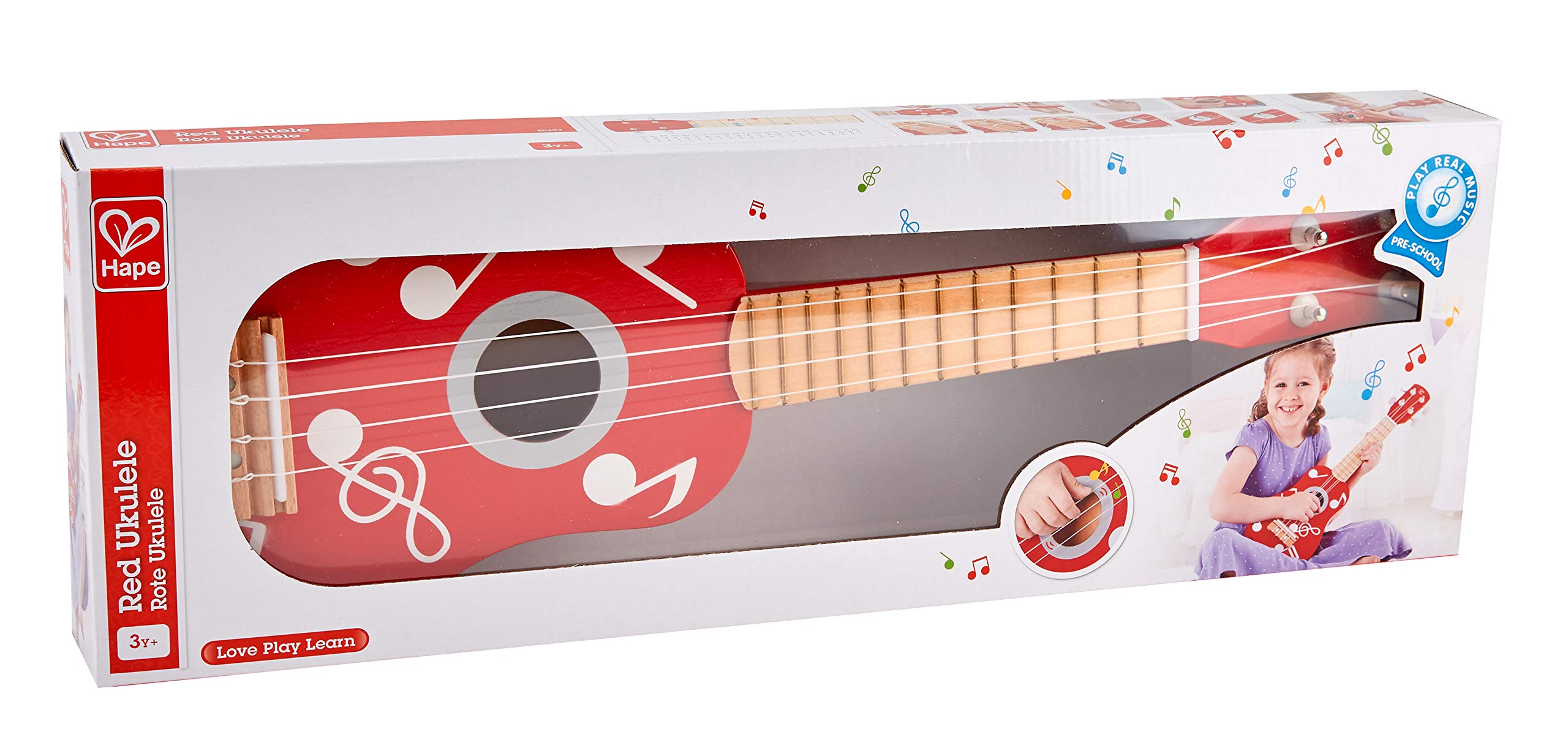 Hape E0603 ukulele in legno rosso accordabile dai 3 anni