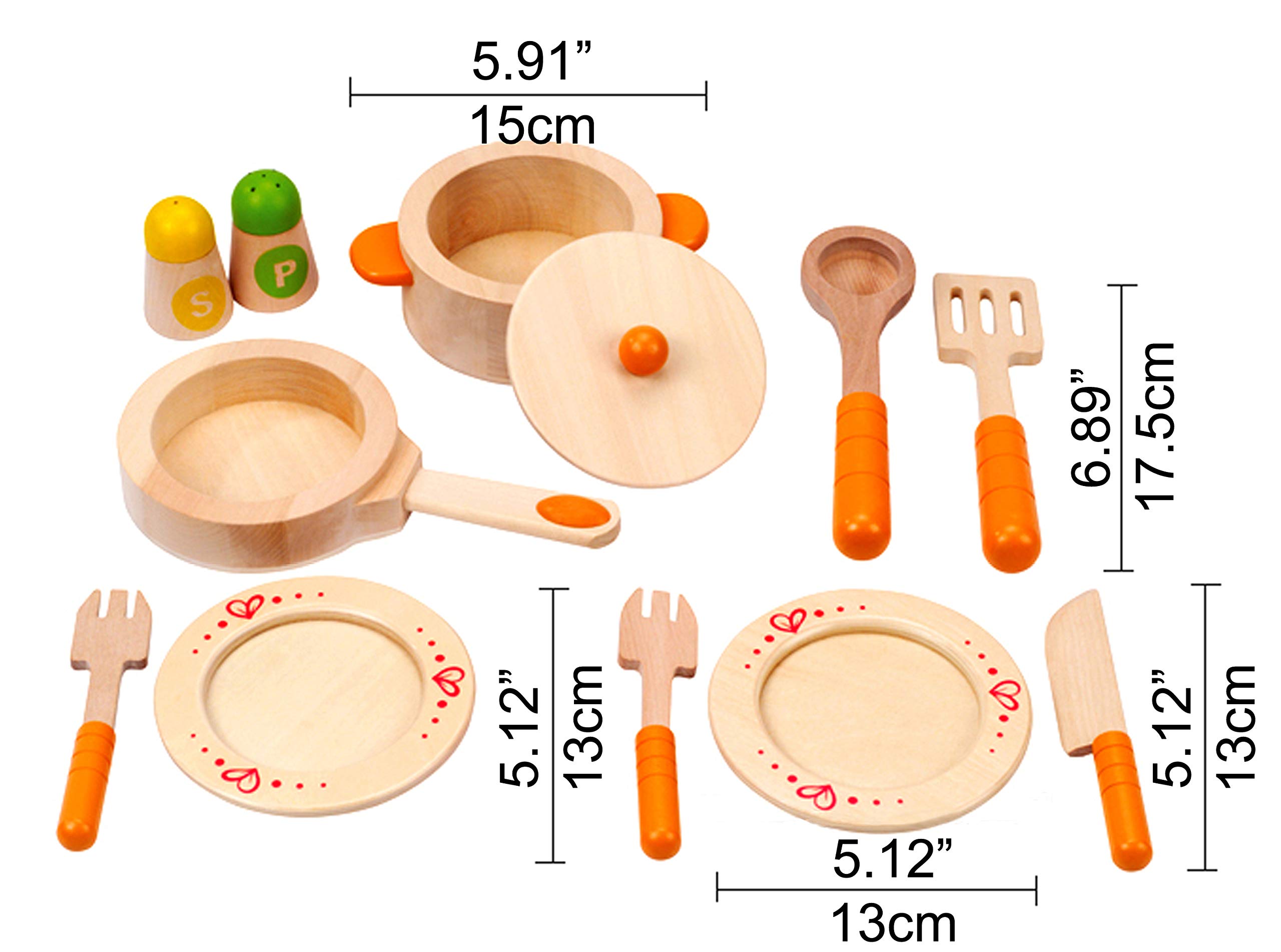 Hape E3103 set pentole e piatti legno cucina 15 pezzi