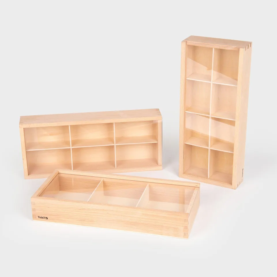 Tickit Wooden Discovery Boxes scatole legno 3 pezzi coperchio