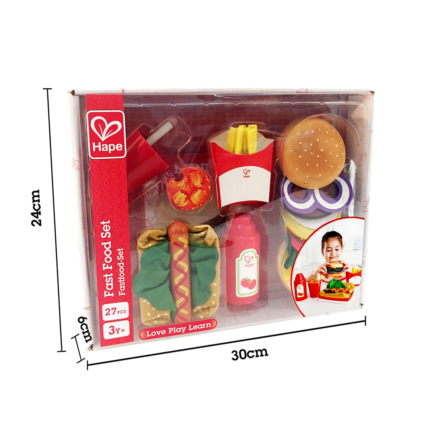 Hape Fast Food set cucina hamburger hot dog legno