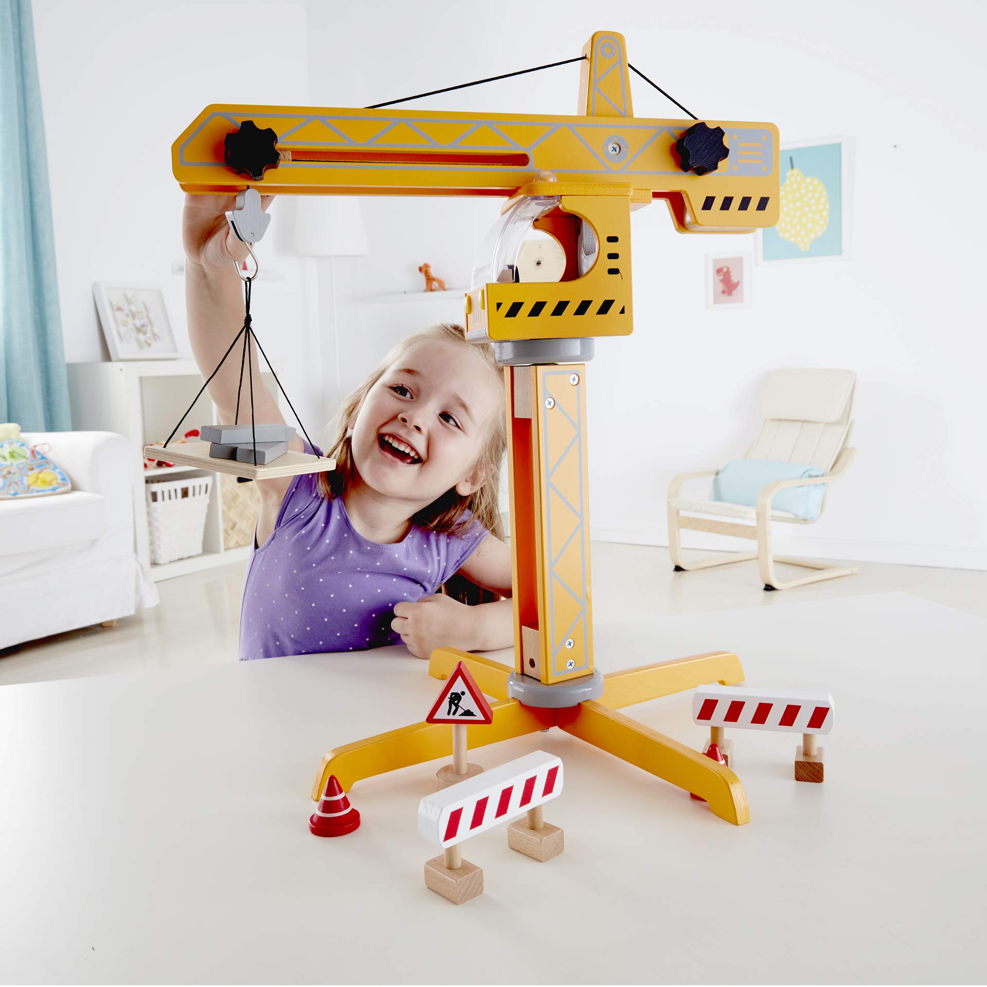 Hape Set Gru cantiere giocattolo mobile in legno