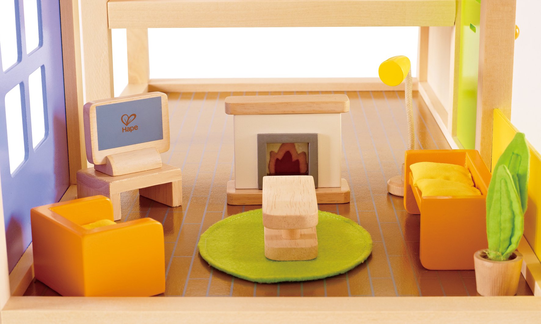 Hape Casa Bambole Salotto Mobili Legno con Camino