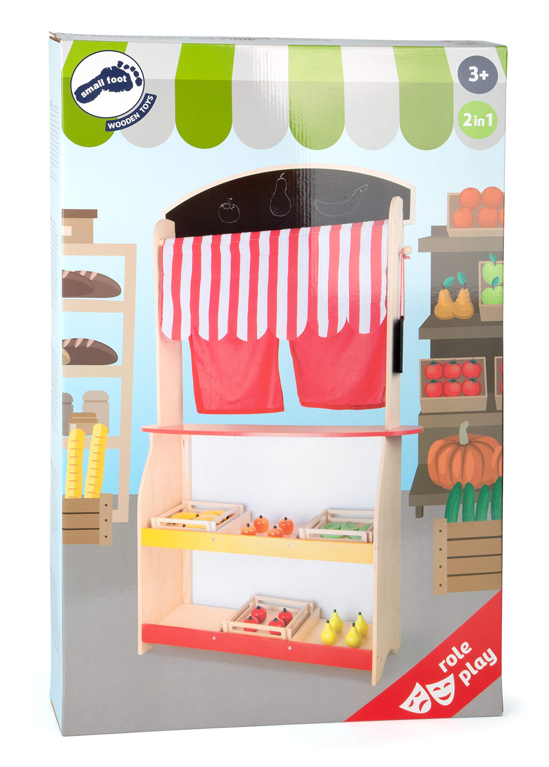 Small Foot Fox Market 10328 bancarella e teatro marionette legno