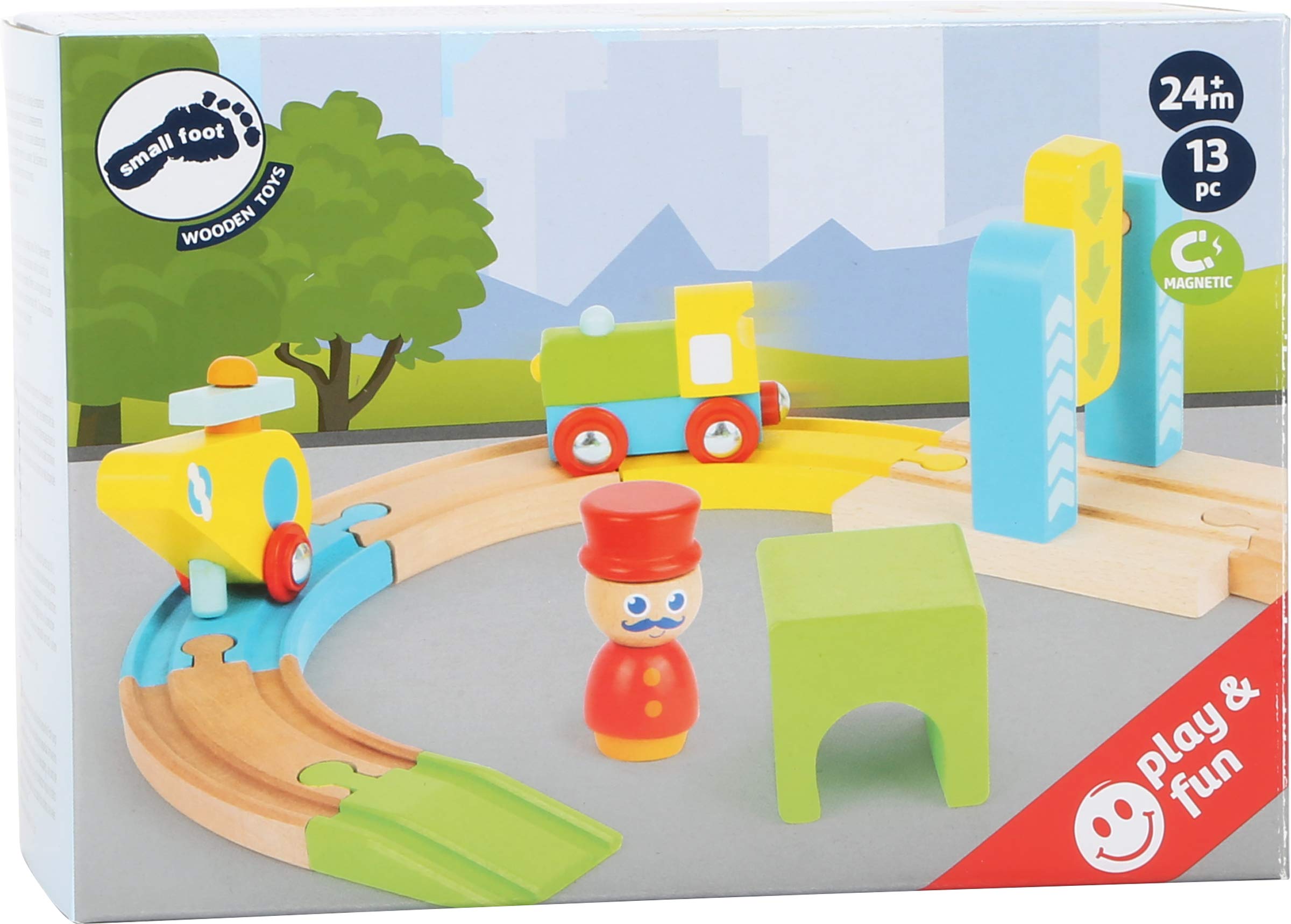 smallfoot 11493 trenino in legno bambini con elicottero
