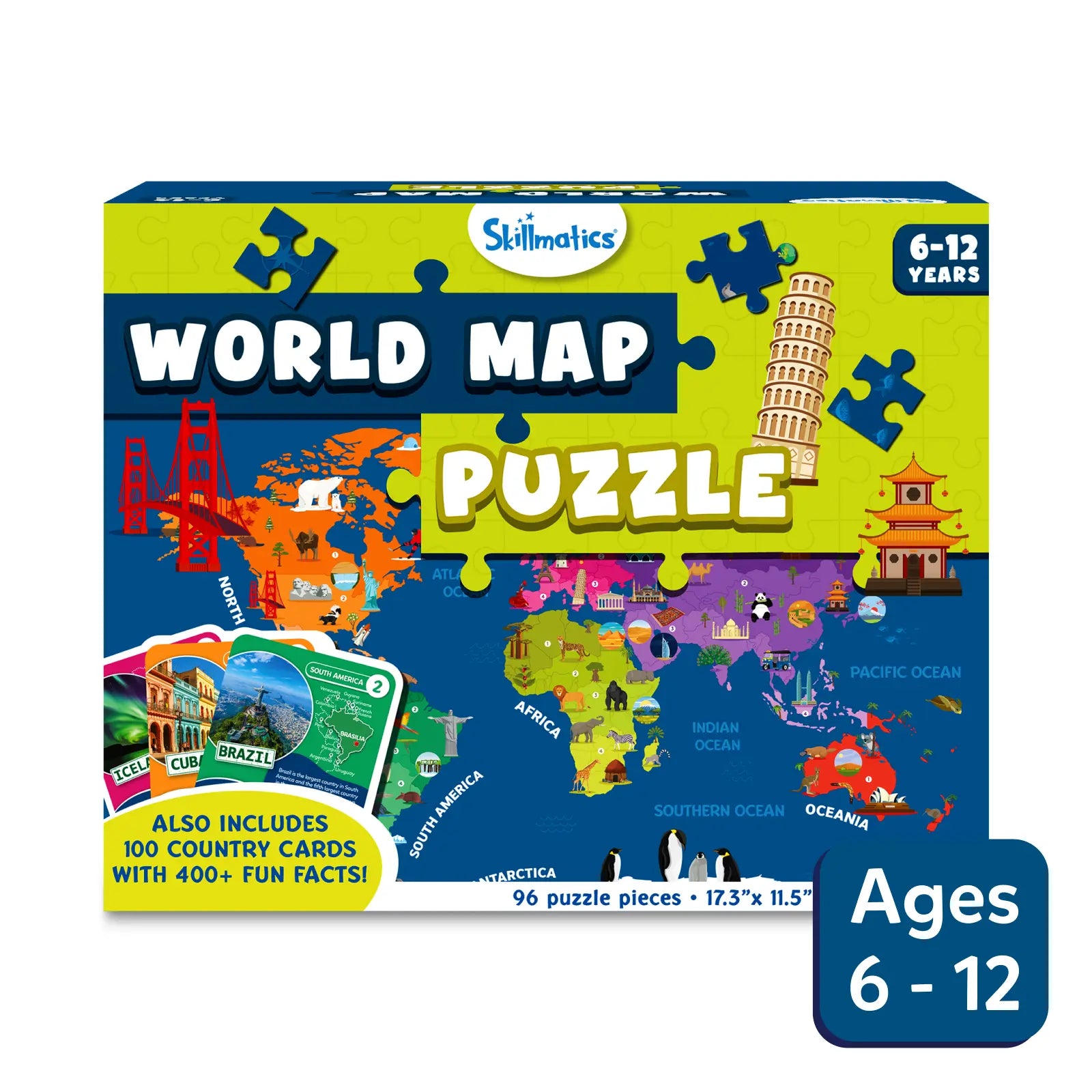 Skillmatics World Map Puzzle puzzle mondo 96 pezzi e carte
