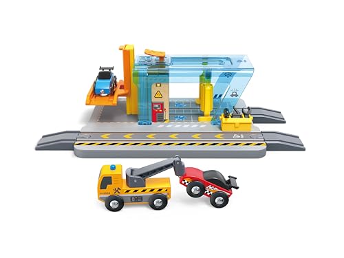Hape Railway Stazione Autolavaggio e Officina garage legno