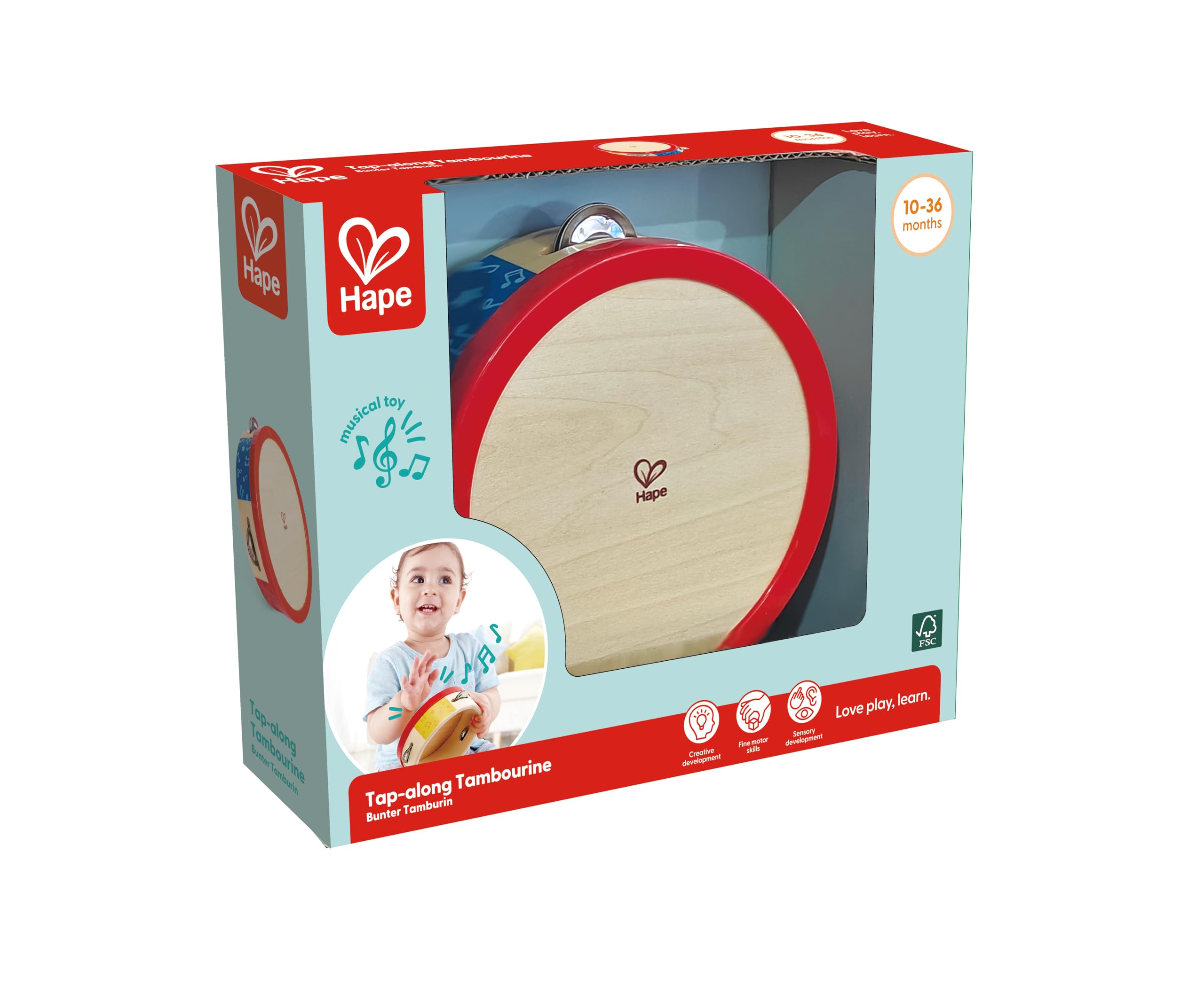 Hape Tamburello 2 in 1 Strumento Musicale Legno 12 Mesi