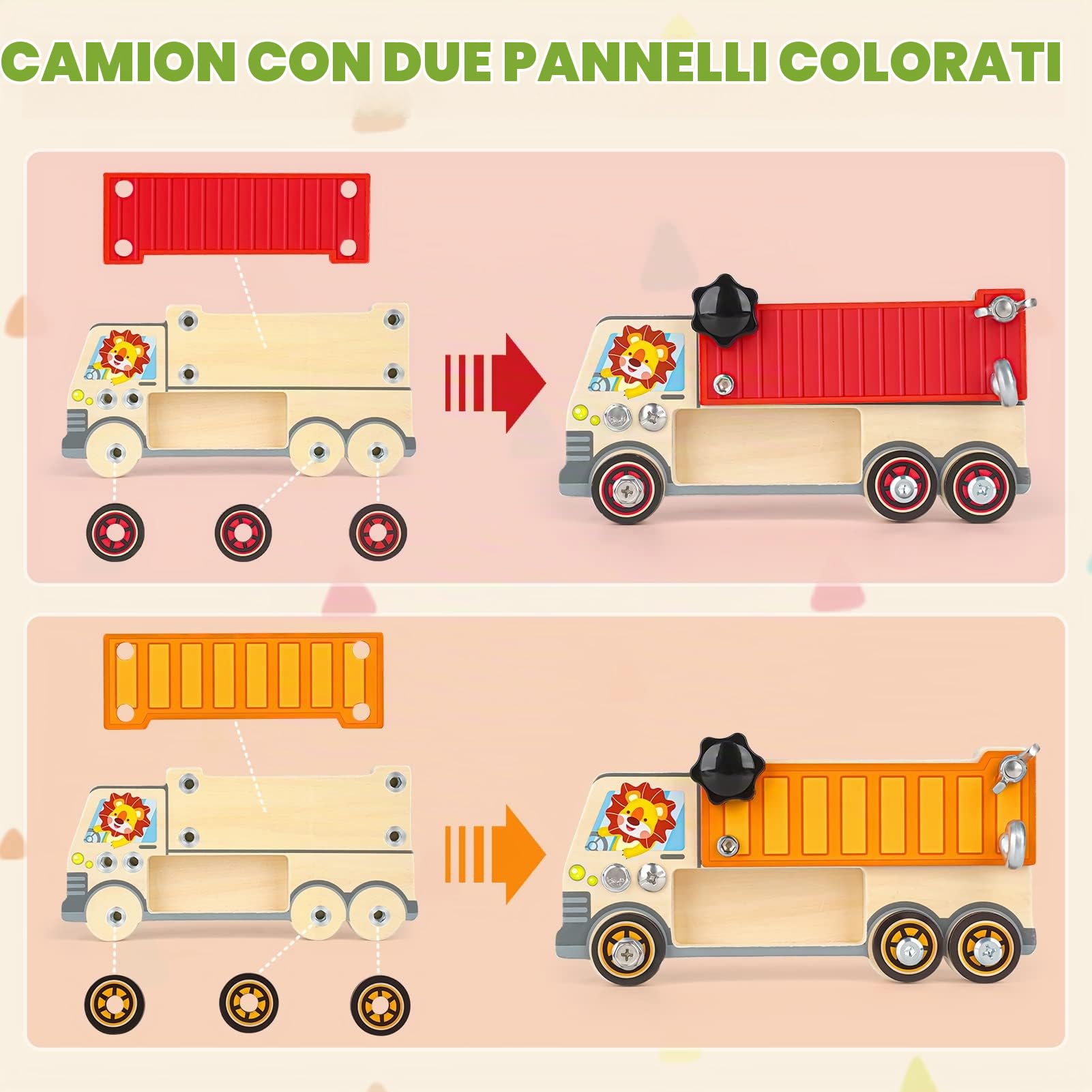 DINORUN camion tavola sensoriale legno viti con borsa