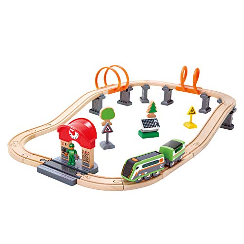 Hape pista solare trenino legno con luci notturne