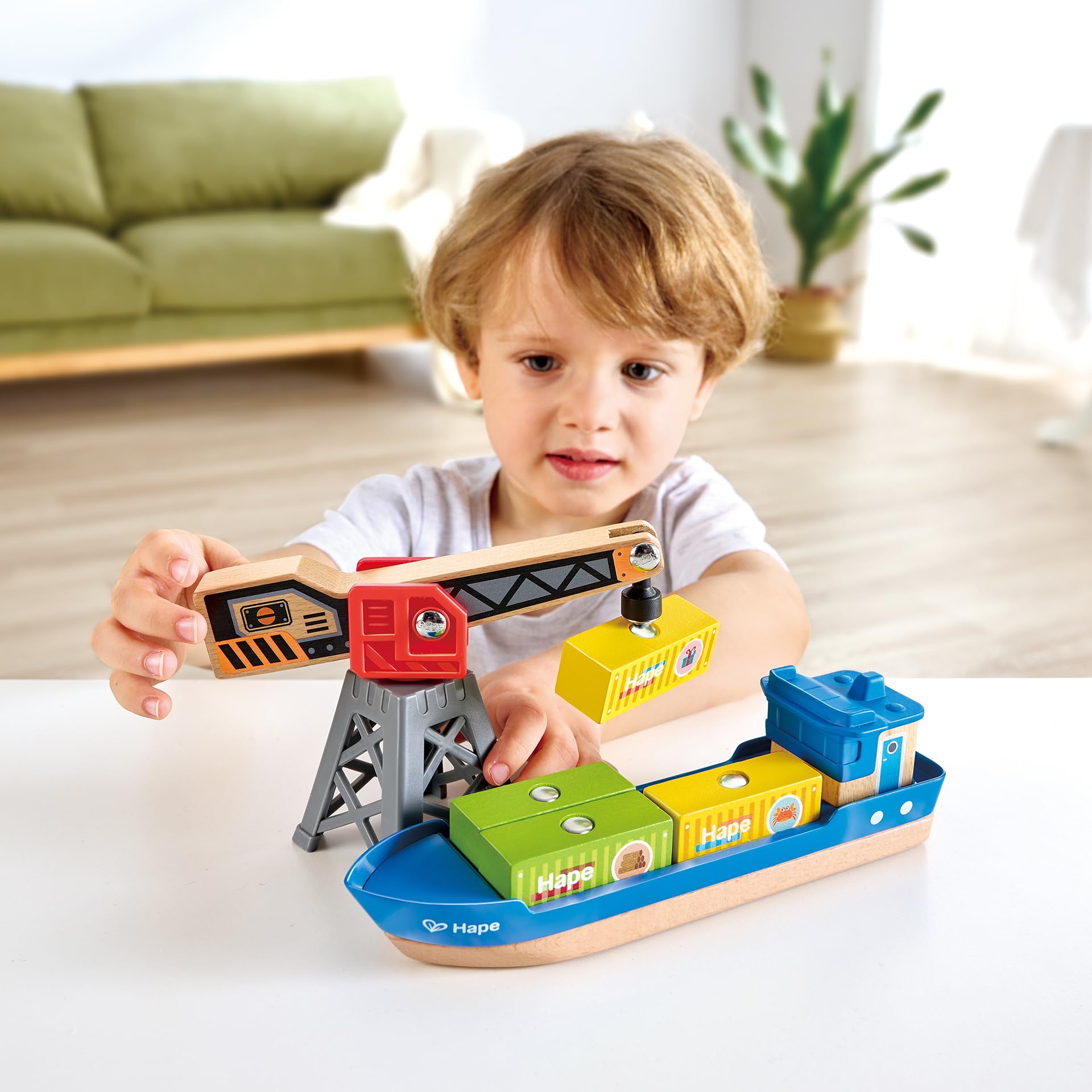 Hape nave da carico e gru giocattolo legno con magneti
