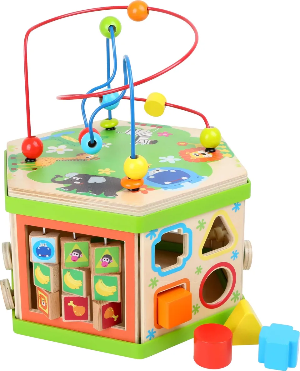 smallfoot 4244 Cubo Motorio Safari gioco legno animali